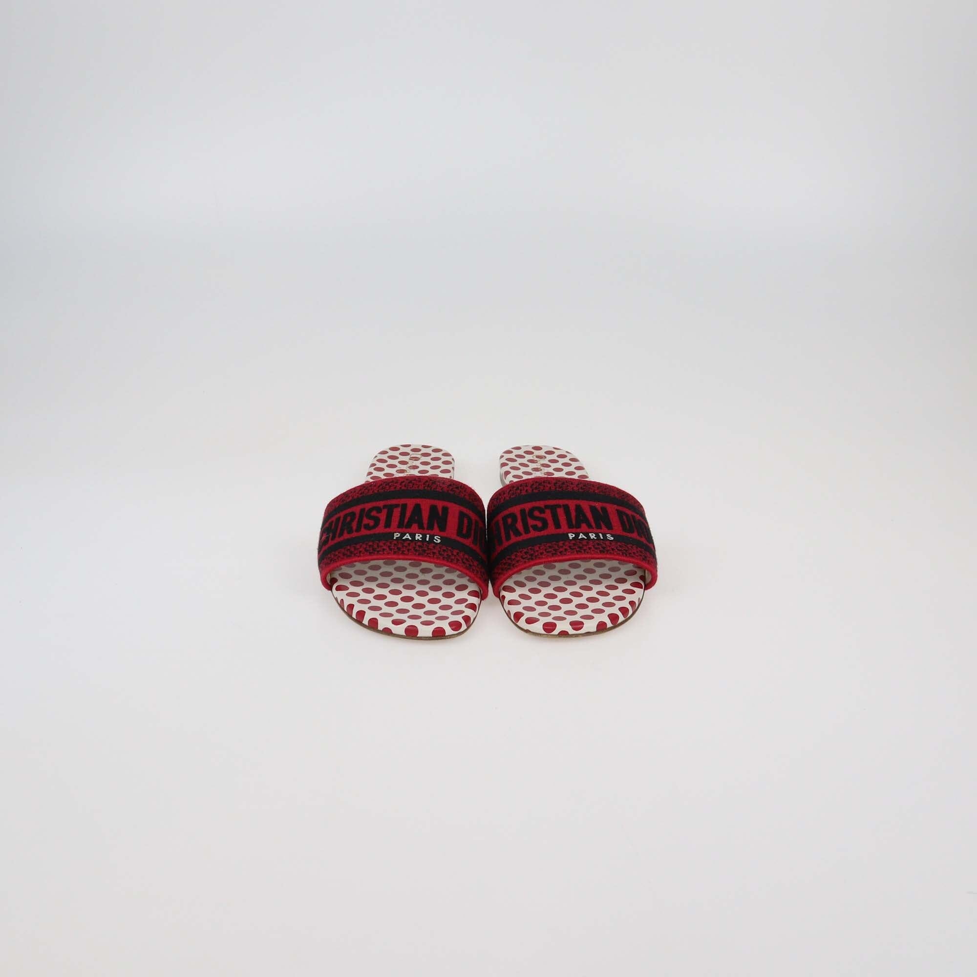 Christian Dior Red Polka Dot Canvas Dway Embroidered Sandals Womens Christian Dior