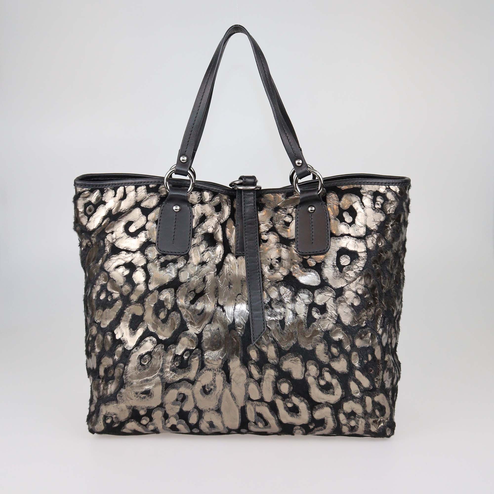 Valentino Black/Metallic Animal Print Effect Calf Hair Shopping Tote
