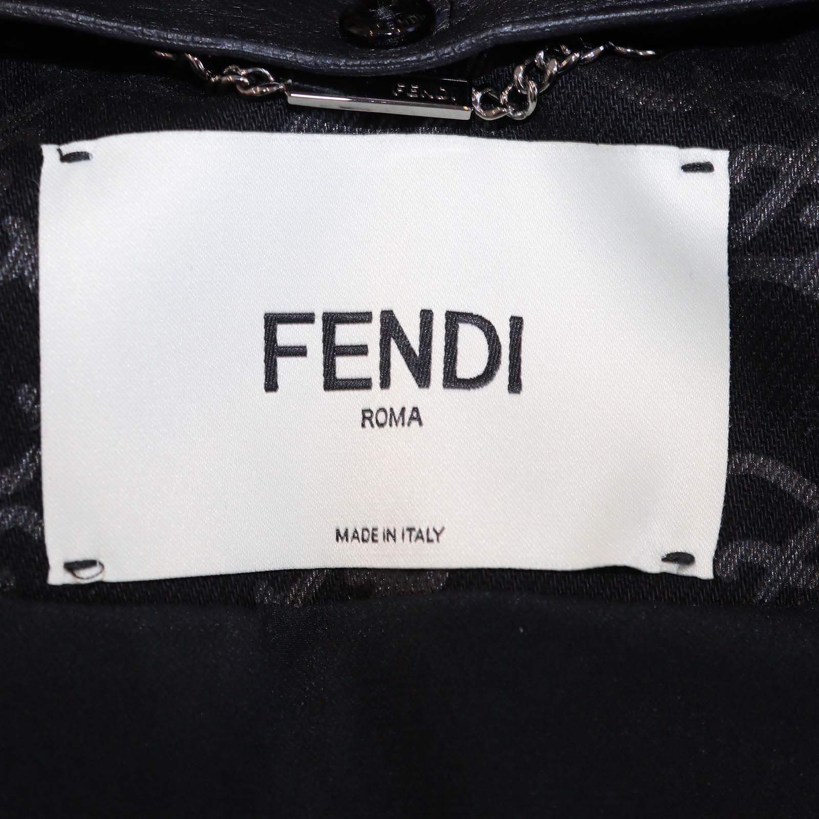 Fendi Black FF Denim Print & Detachable Shearling Collar Zip Jacket