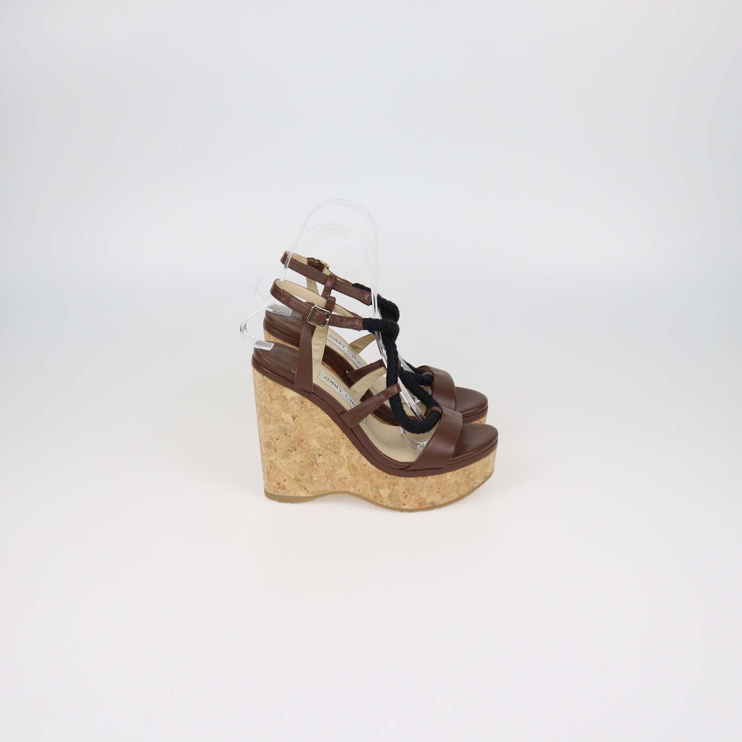 Jimmy Choo Brown Leather Wynwood Cork Wedge Sandals