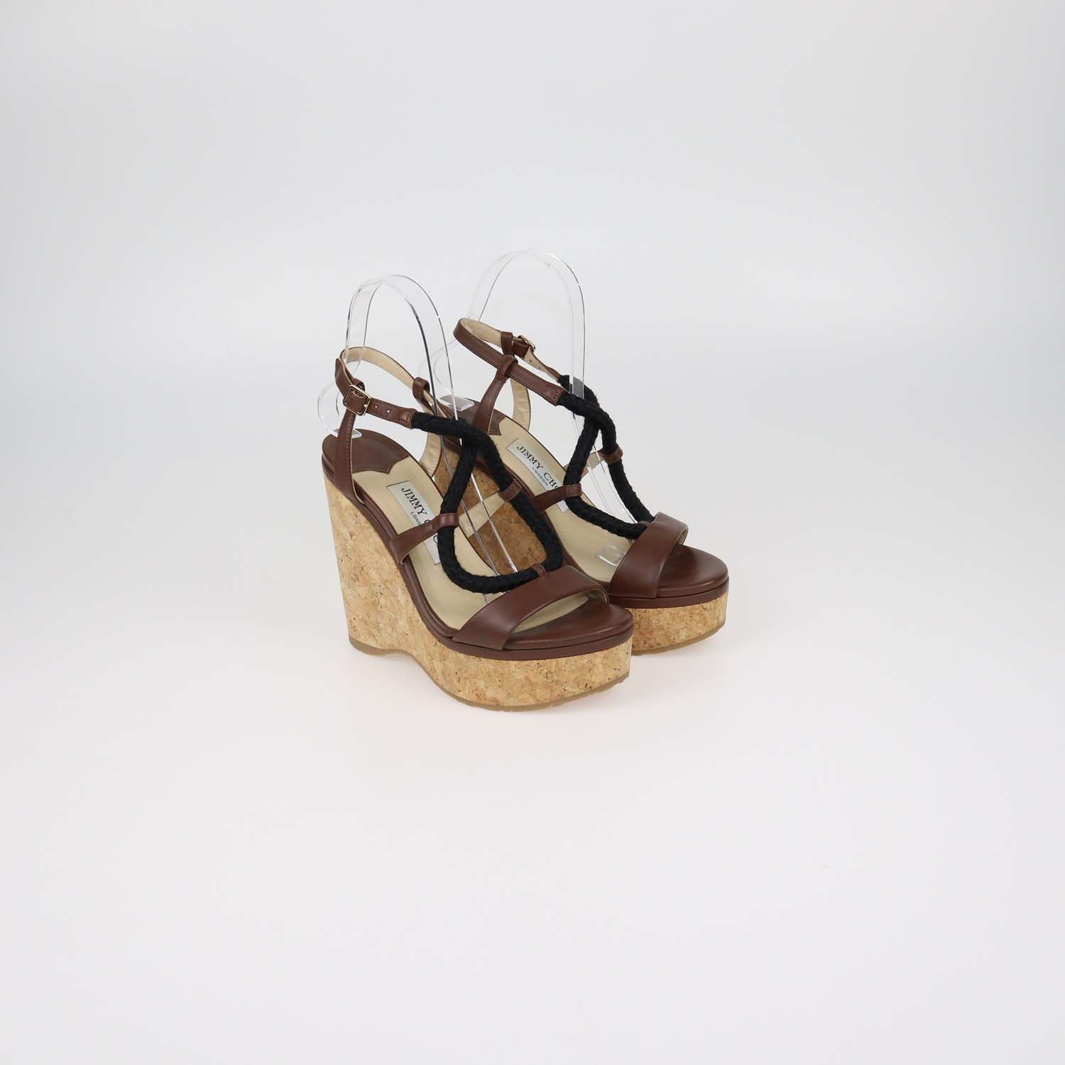 Jimmy Choo Brown Leather Wynwood Cork Wedge Sandals