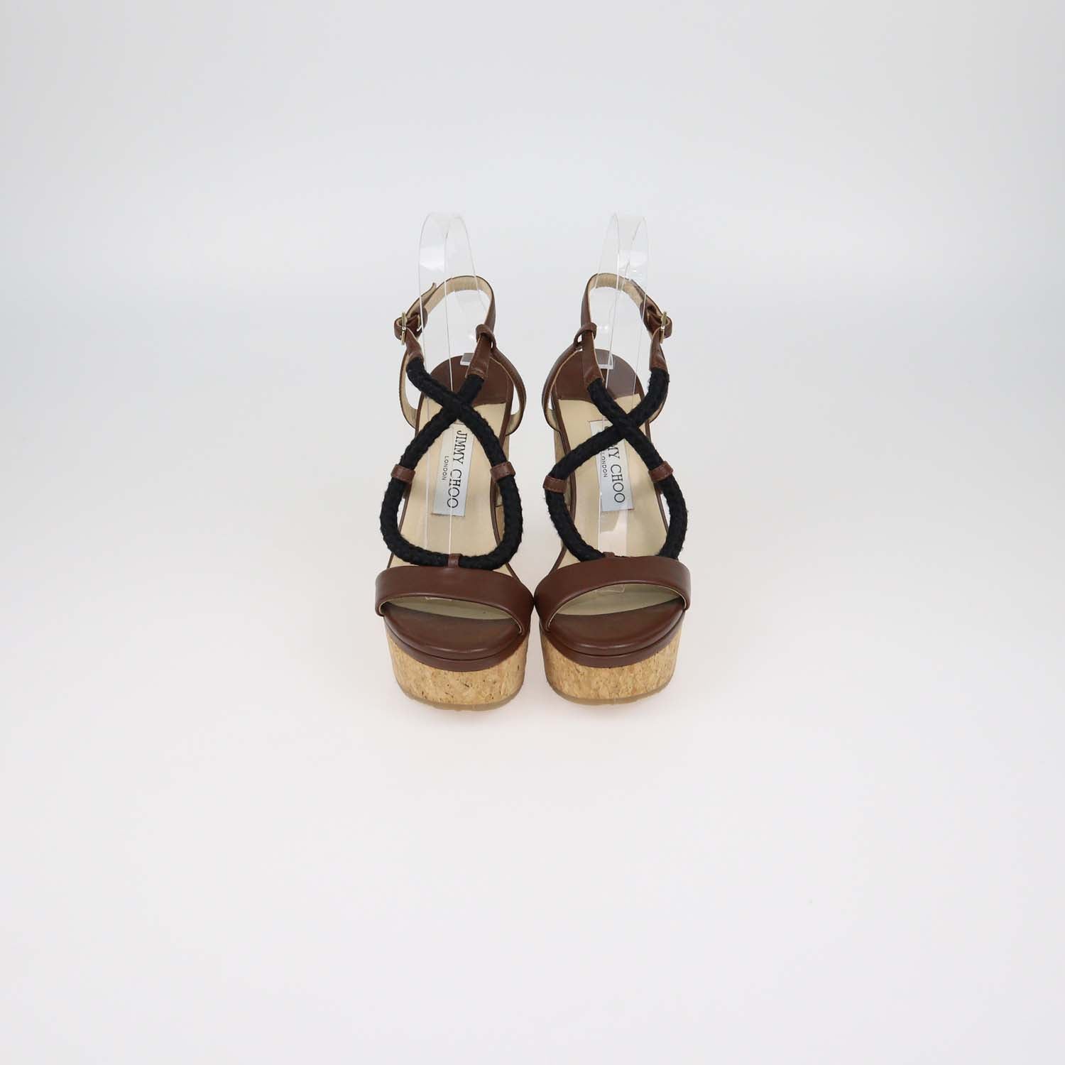 Jimmy Choo Brown Leather Wynwood Cork Wedge Sandals