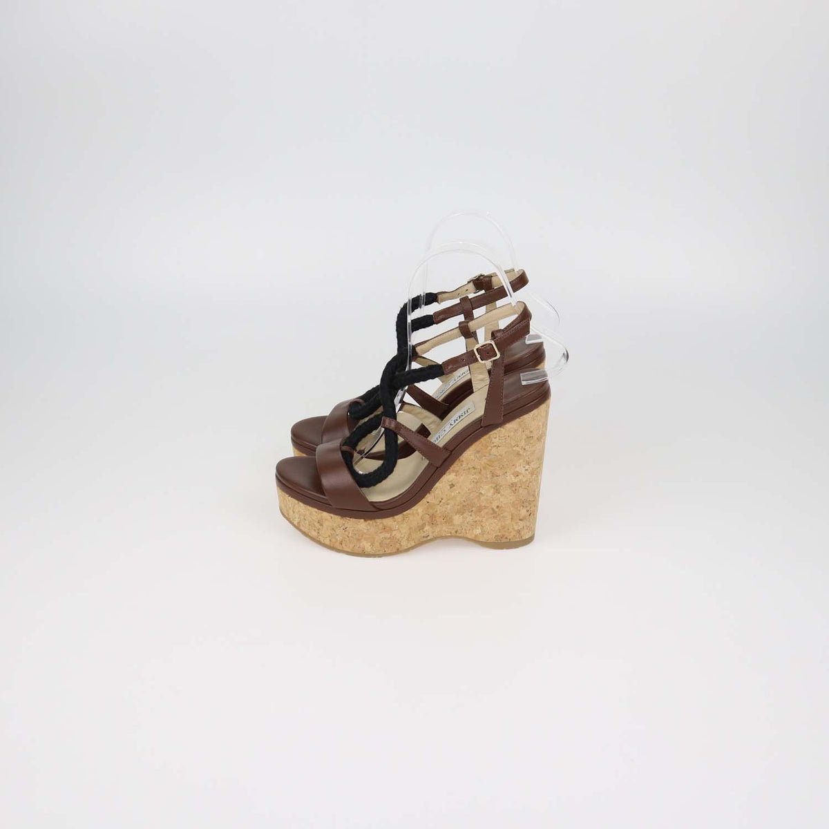 Jimmy Choo Brown Leather Wynwood Cork Wedge Sandals