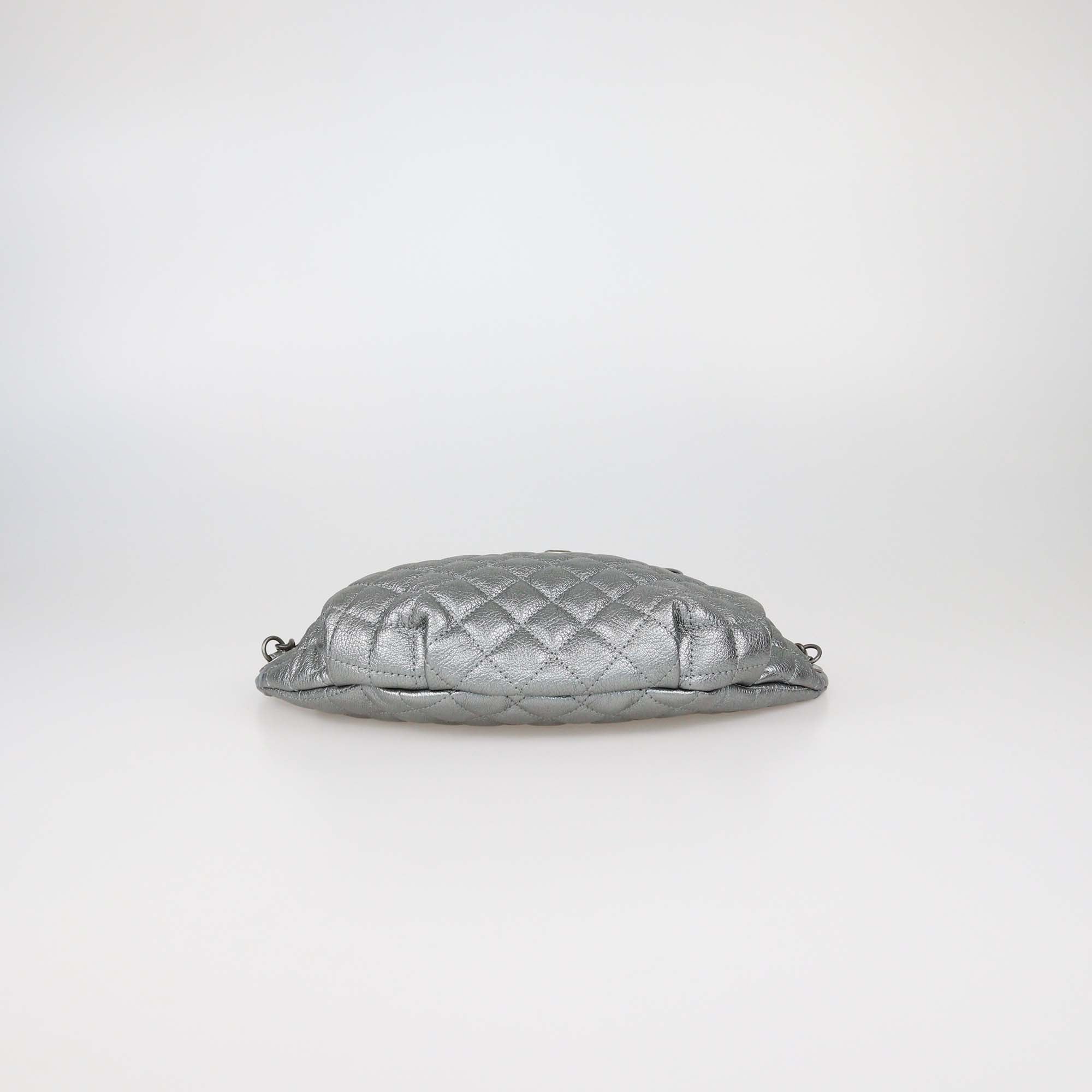 Chanel Metallic Grey Quilted Leather Banane Waist Bag