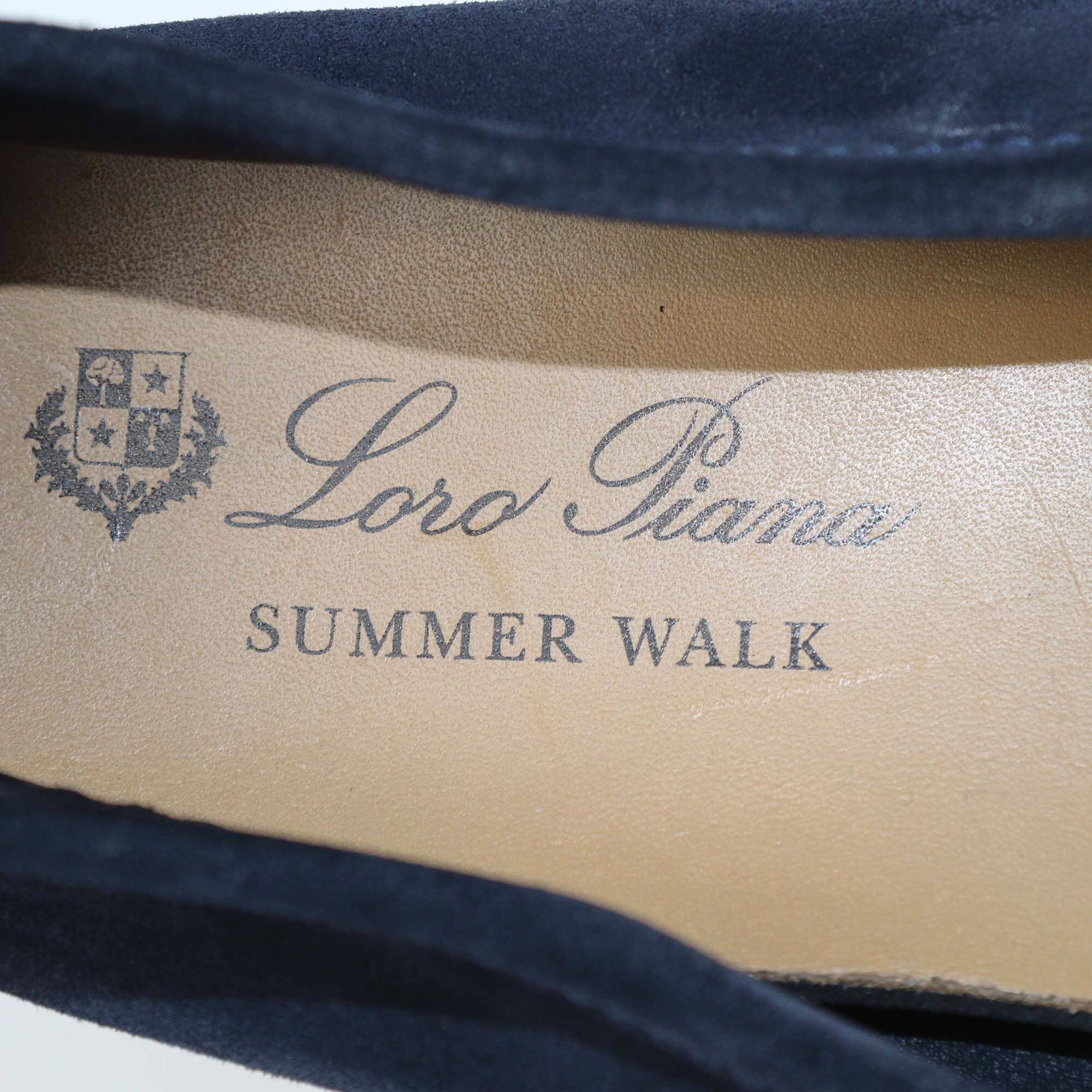 Loro Piana Navy Blue Suede Summer Charms Walk Loafers Womens Loro Piana
