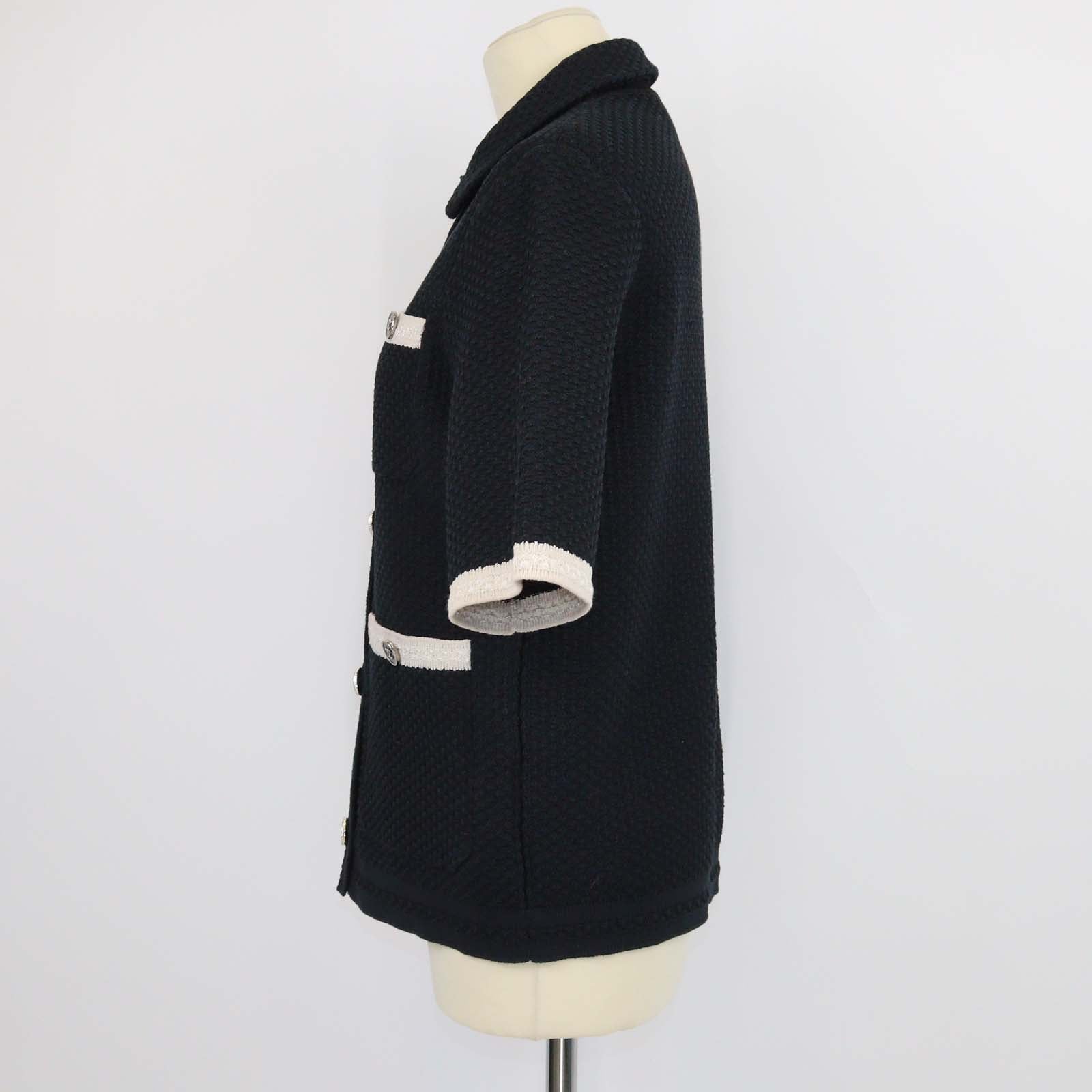 Chanel Black/Beige Blend Cotton Knitted Short Sleeve Cardigan