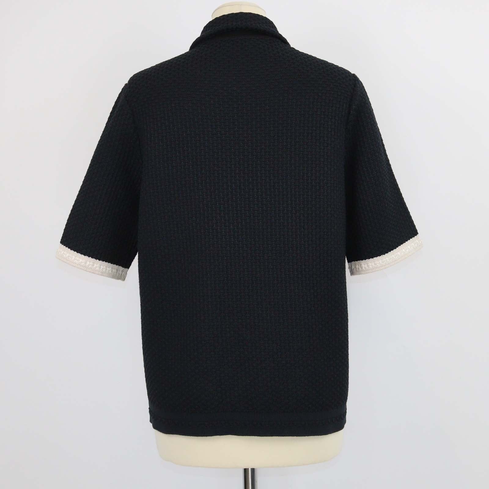 Chanel Black/Beige Blend Cotton Knitted Short Sleeve Cardigan