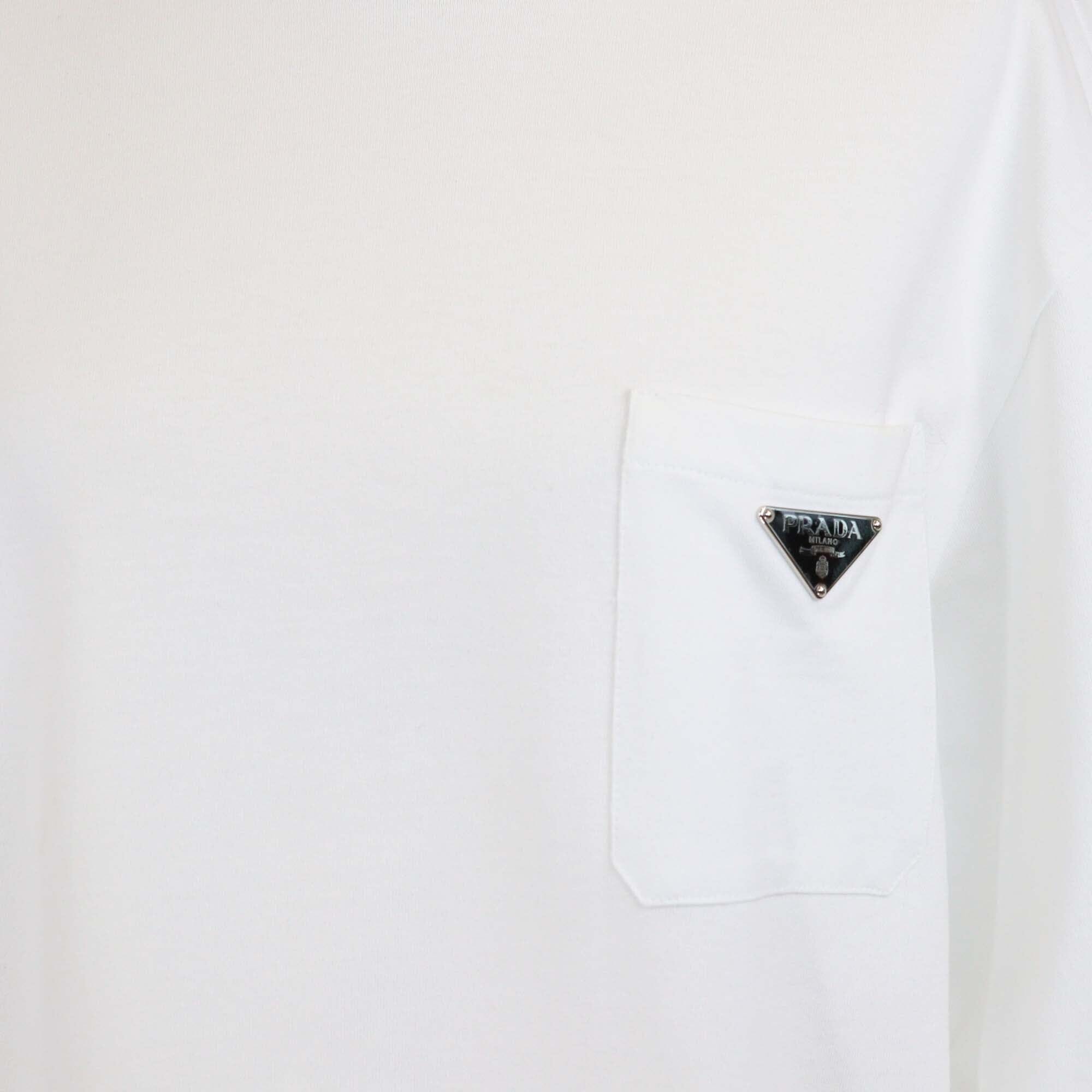 Prada White Cotton Triangle Logo Detail Long Sleeve Womens Prada