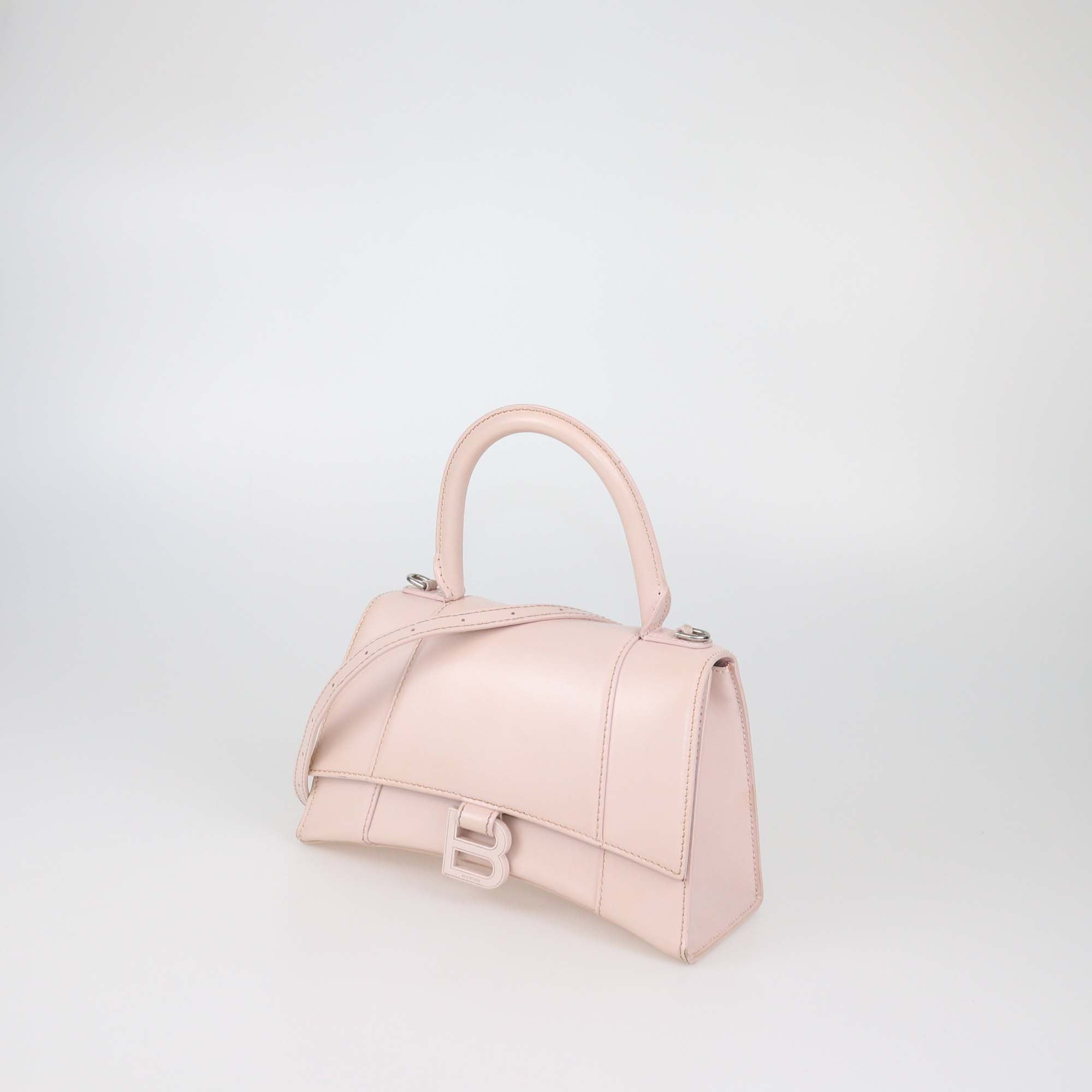 Balenciaga Pink Leather Small Hourglass Top Handle Bag