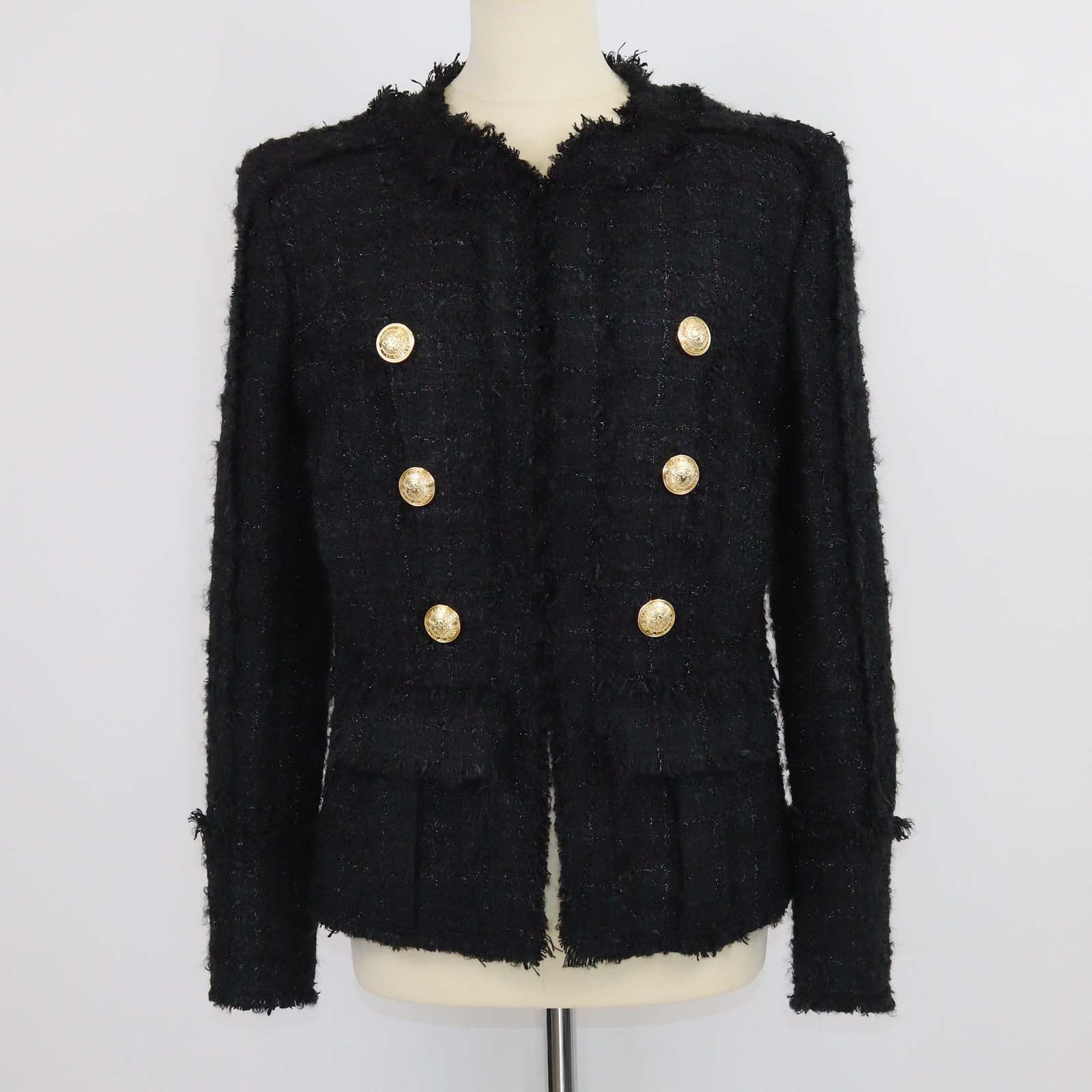 Balmain Black Metallic Tweed Long Sleeve Jacket