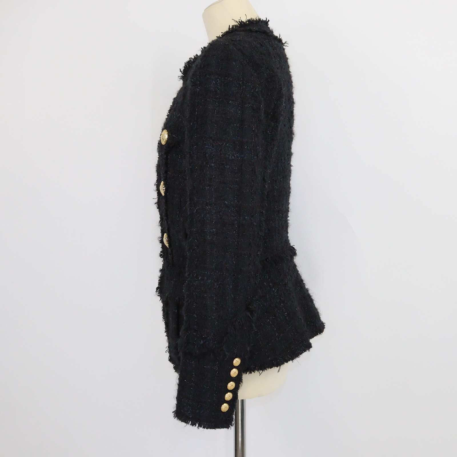 Balmain Black Metallic Tweed Long Sleeve Jacket