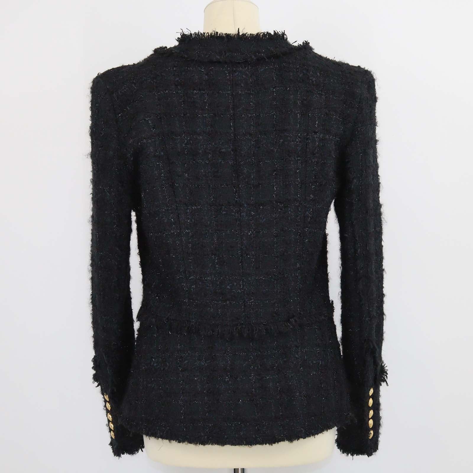 Balmain Black Metallic Tweed Long Sleeve Jacket