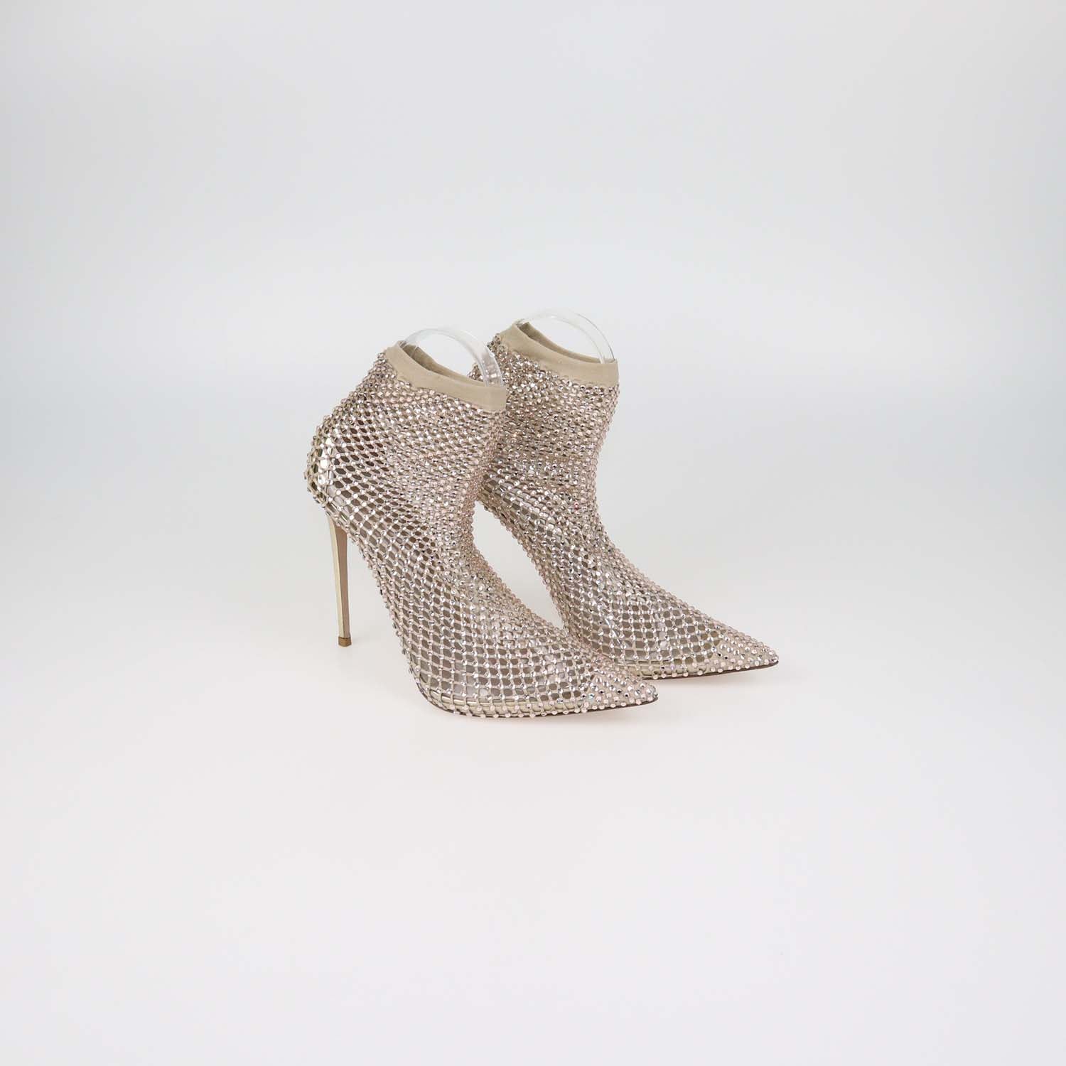 Le Silla Beige Mesh Crystal Gilda Socks Pumps