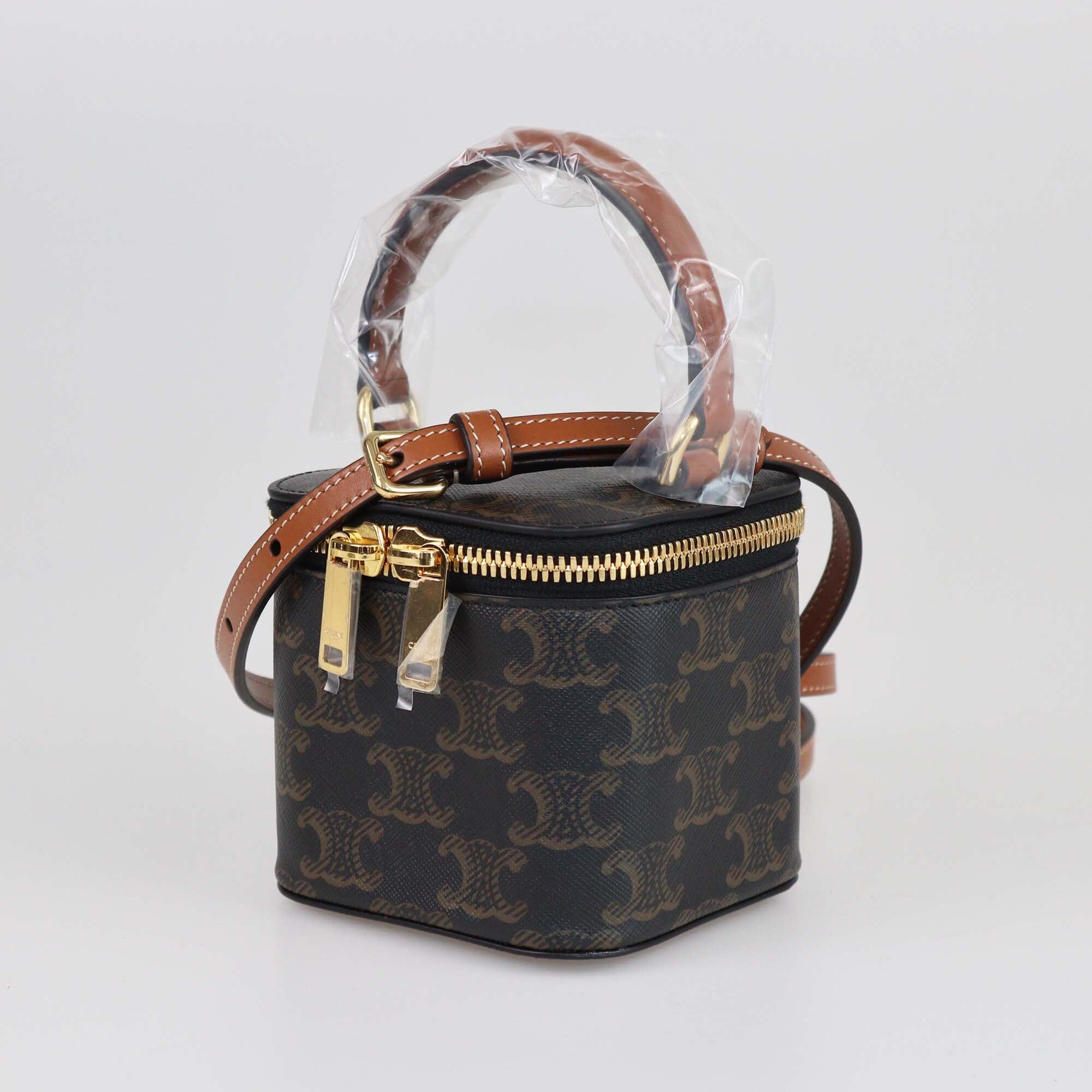 Celine Tan/Black Triomphe Mini Vanity Case Womens Celine