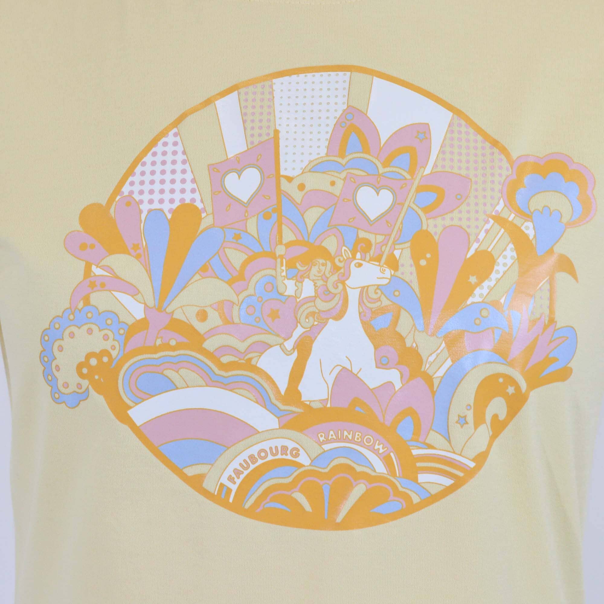 Hermes Yellow Cotton Faubourg Rainbow Print Short Sleeve T-Shirt Womens Hermes