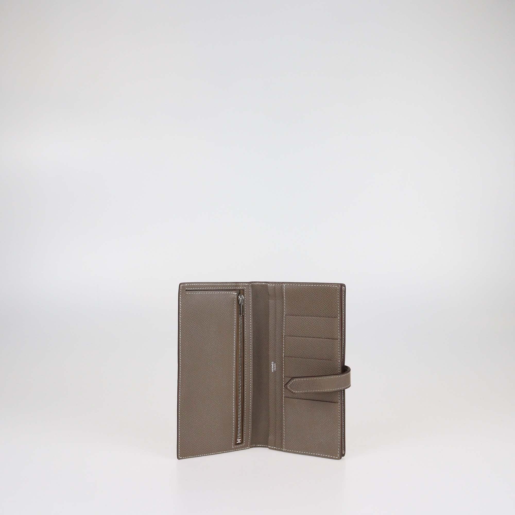 Hermes Etoupe Epsom Leather Bearn Long Wallet
