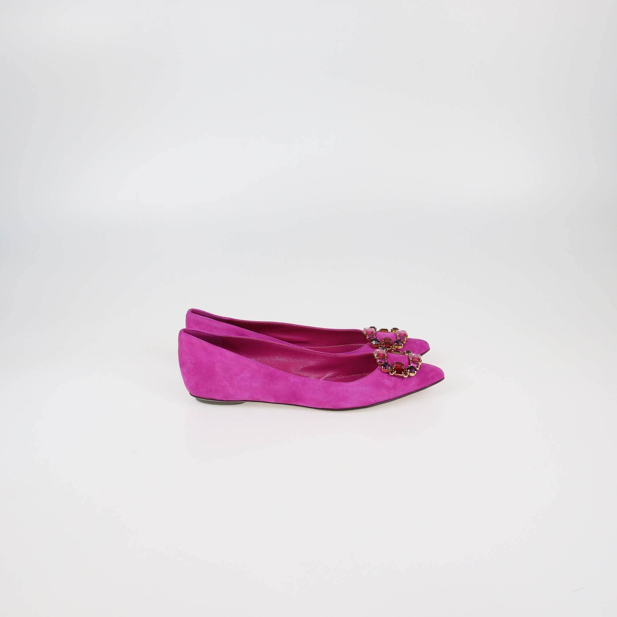 Sergio Rossi Fuchsia Suede Crystal Embellished Flat Pumps Womens Sergio Rossi