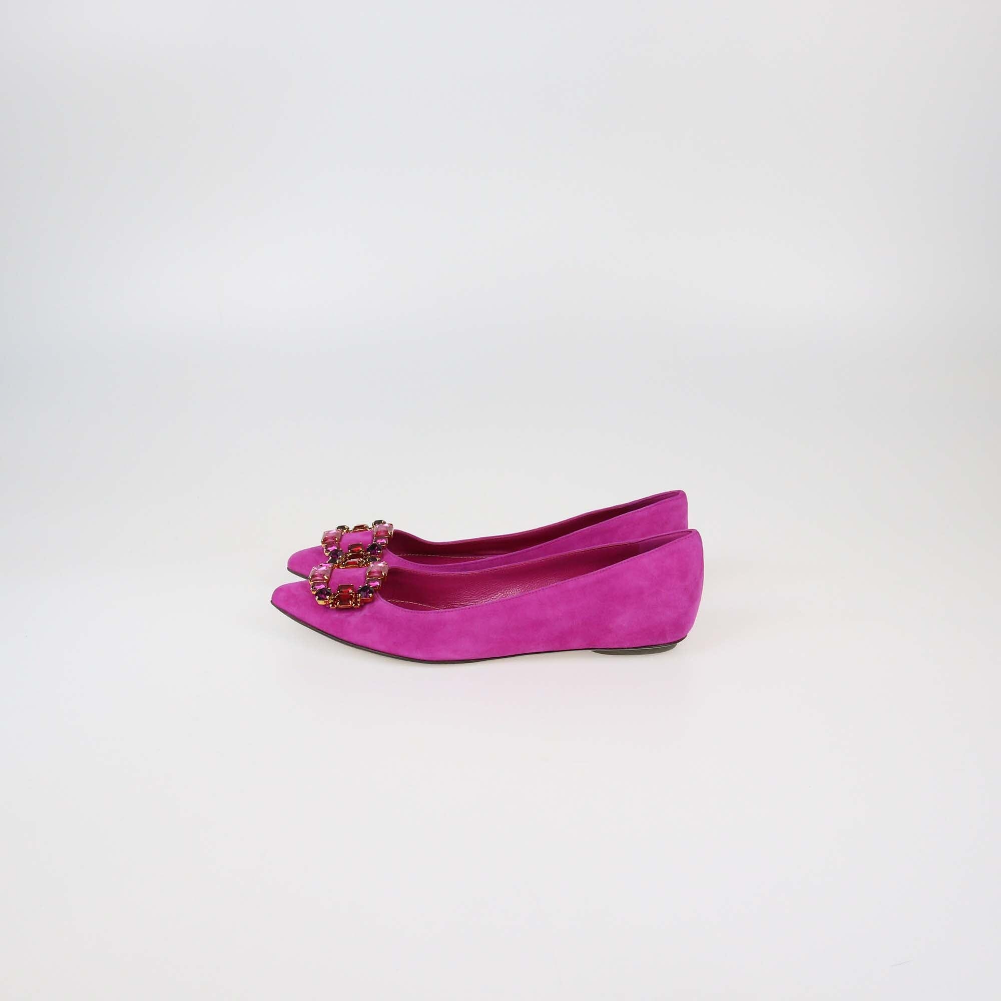 Sergio Rossi Fuchsia Suede Crystal Embellished Flat Pumps Womens Sergio Rossi