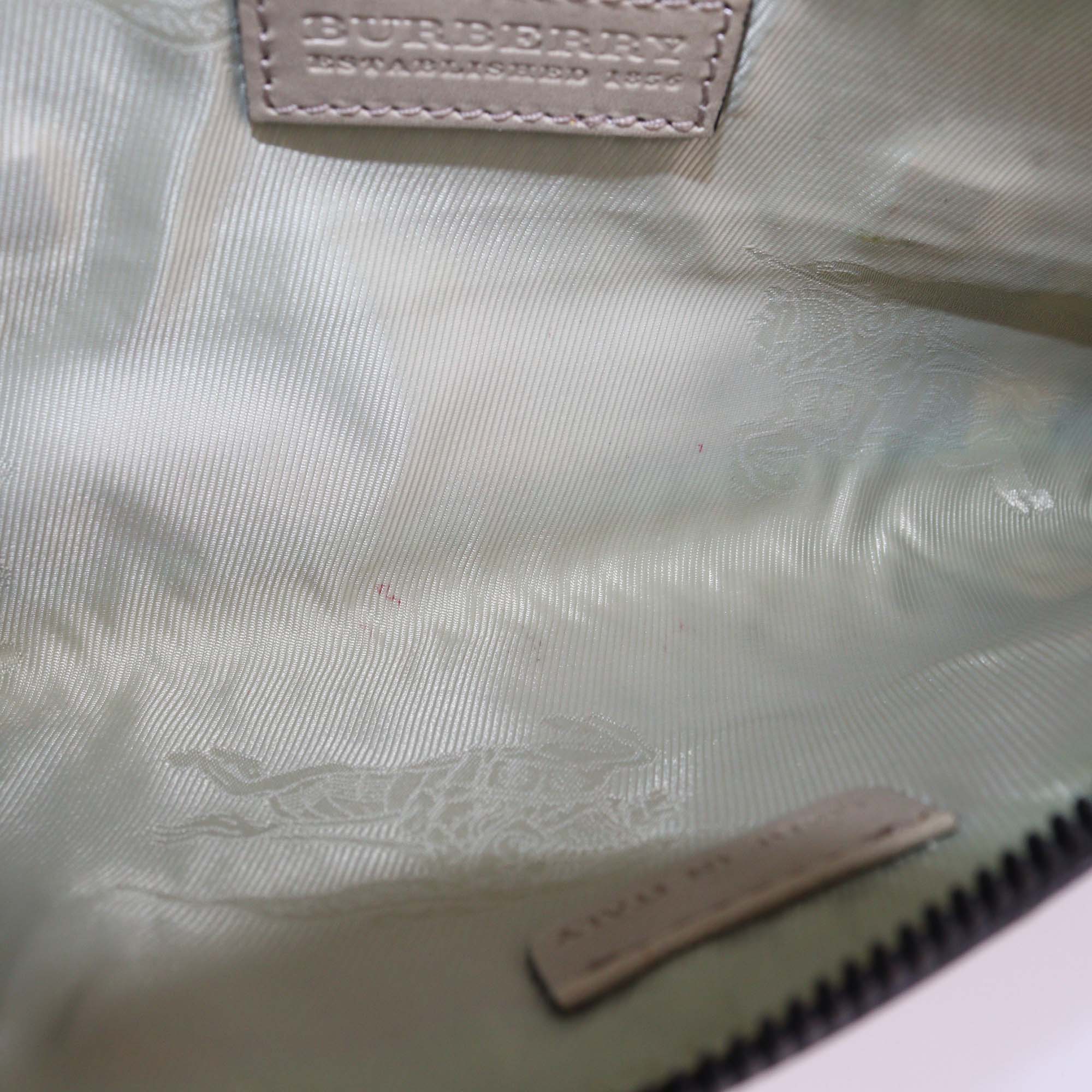 Burberry Beige House Check Leather and Fabric Zip Clutch