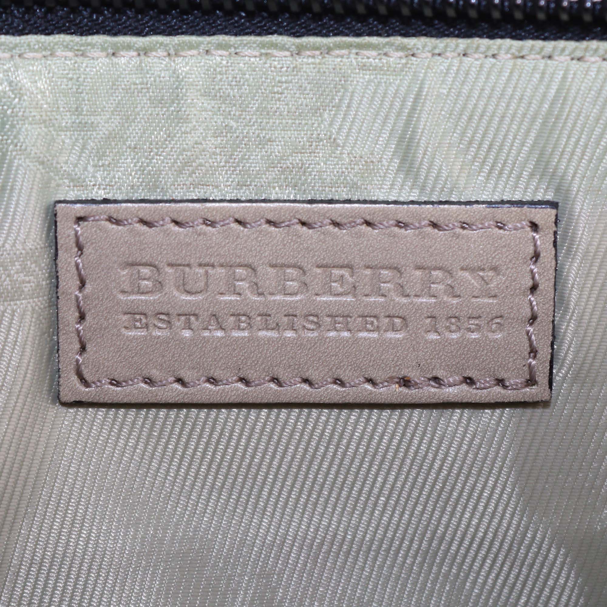Burberry Beige House Check Leather and Fabric Zip Clutch