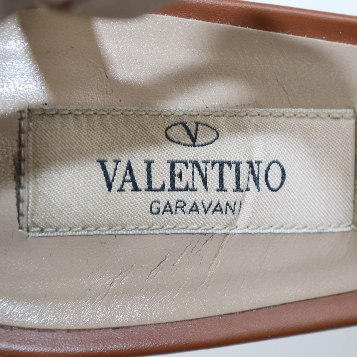 Valentino Brown Leather Rockstud Block Heel Ankle Strap Sandals
