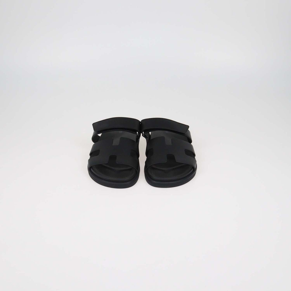 Hermes Black Leather Chypre Sandals
