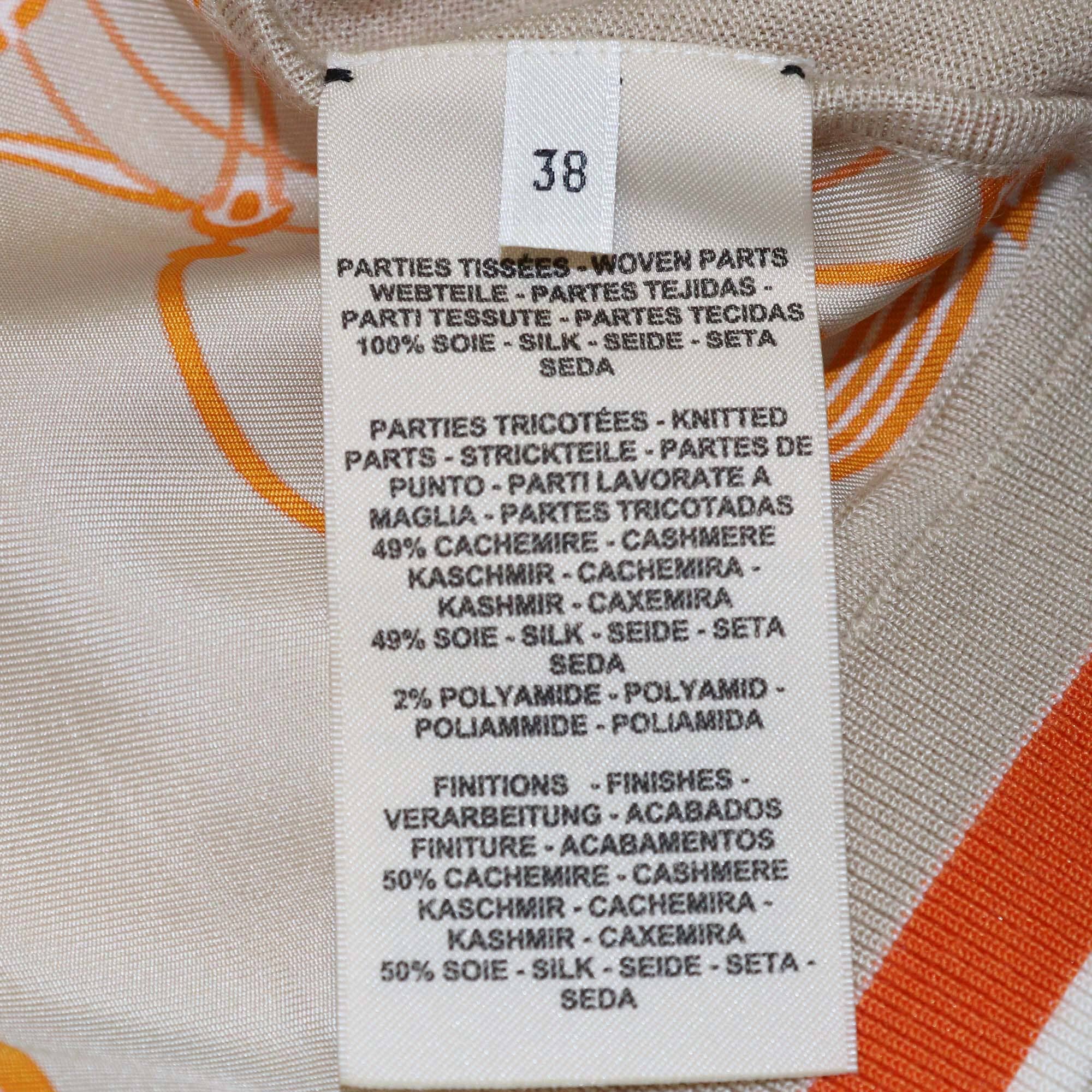 Hermes Beige/Orange Ex-Libris Print Short Sleeve Top Womens Hermes