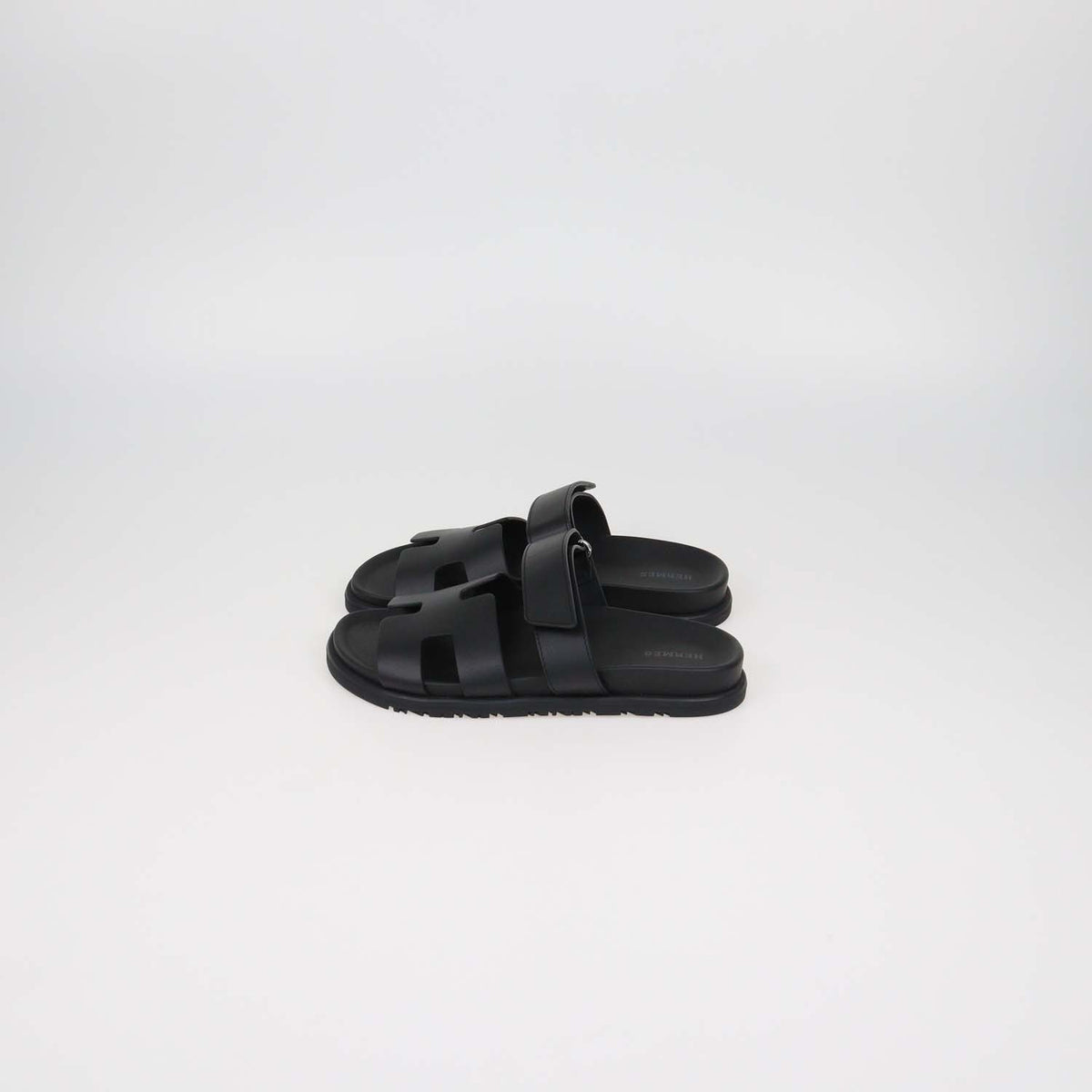 Hermes Black Leather Chypre Sandals