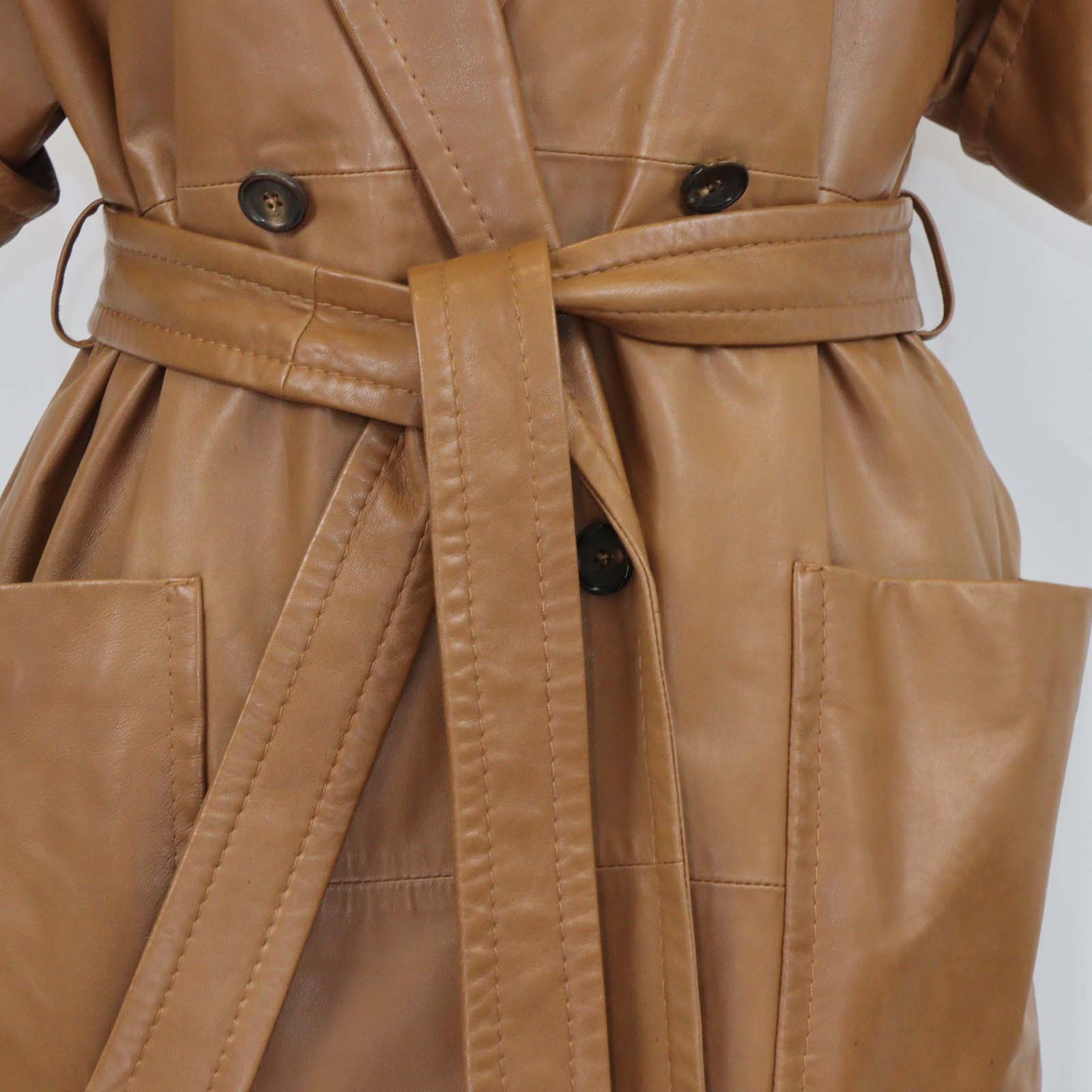 Max Mara Tobacco Leather Navata Short Sleeve Coat