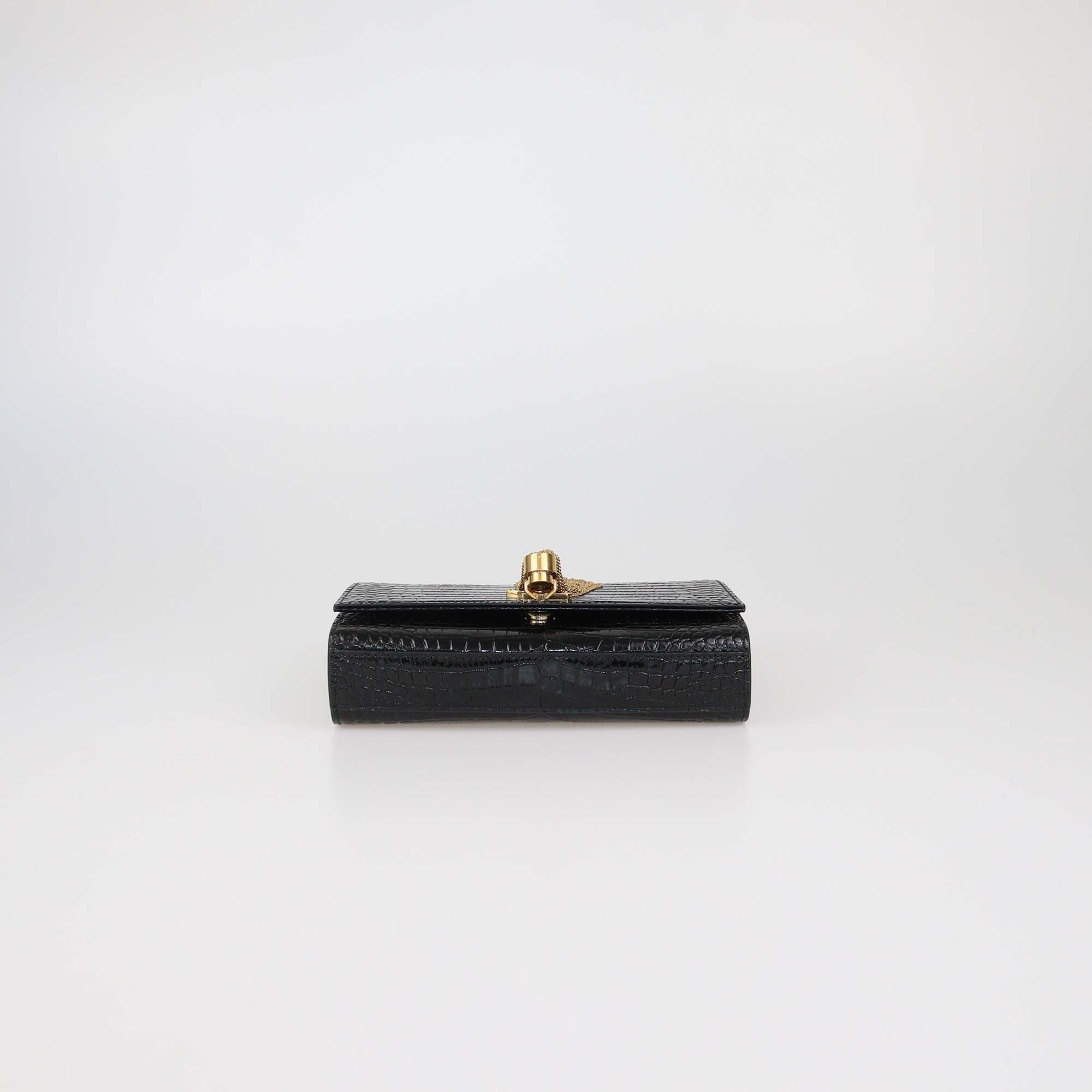 Saint Laurent Black Croc Embossed Leather New Small Kate Tassel Shoulder Bag