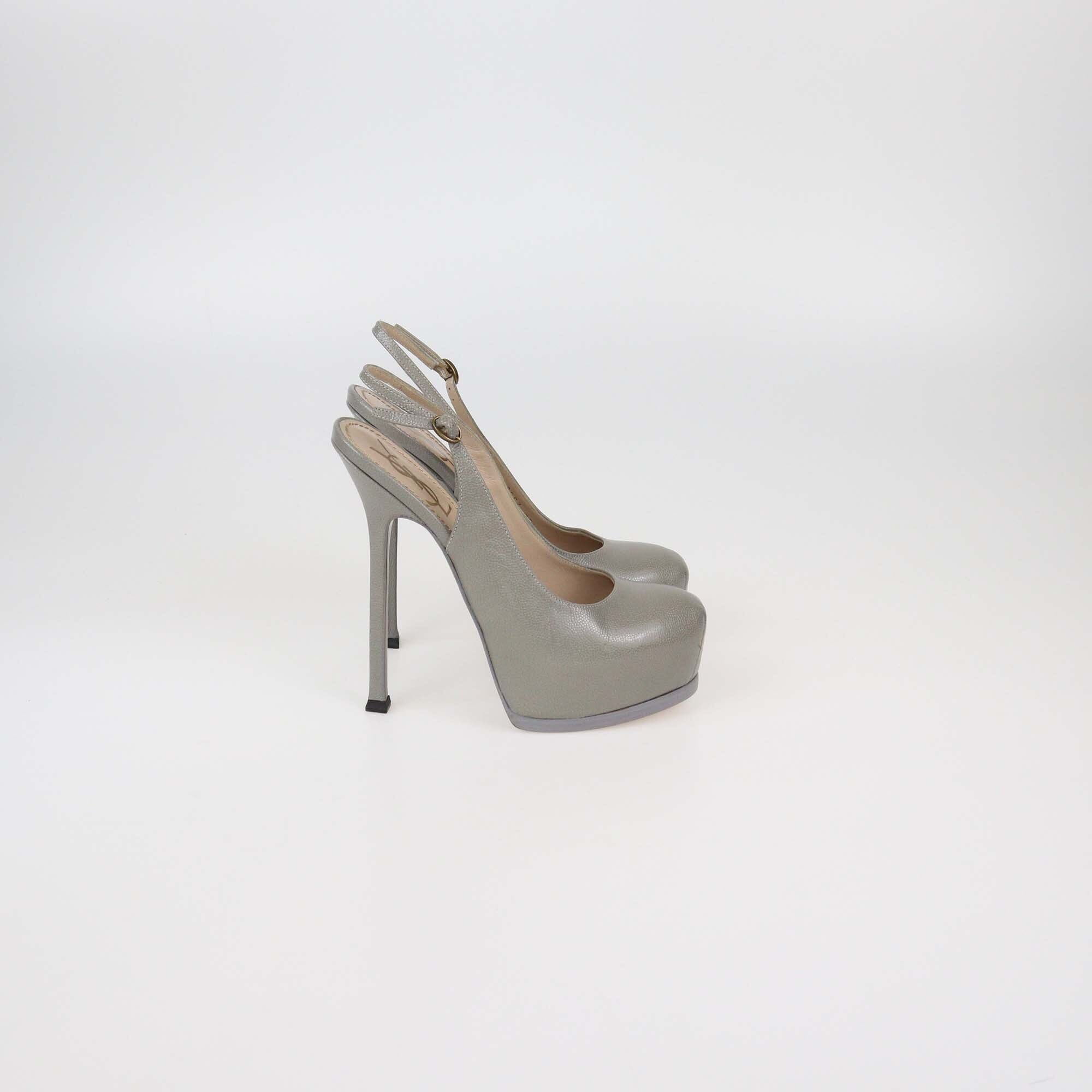Yves Saint Laurent Grey Leather Tribtoo Slingback Sandals Womens Saint Laurent Paris