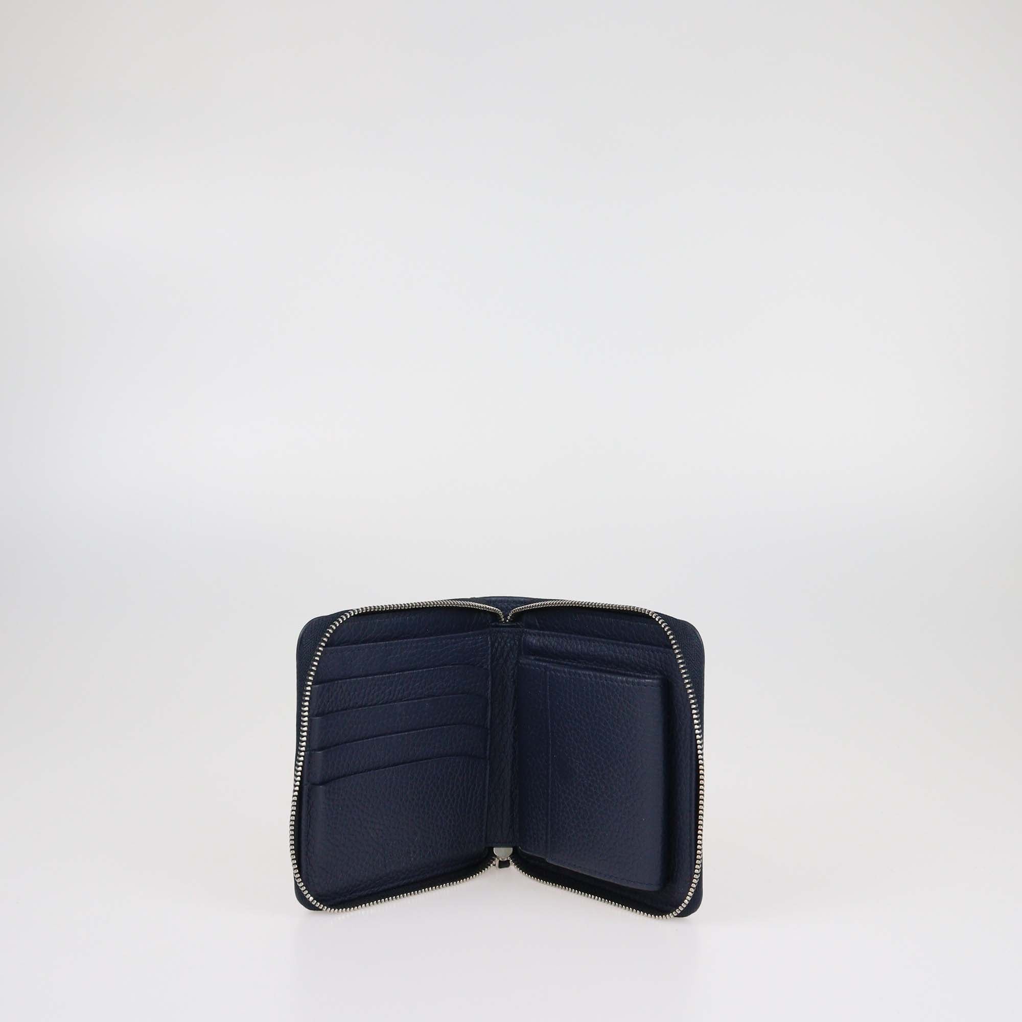Montblanc Navy Blue Leather Meisterstuck Zip Around Compact Wallet