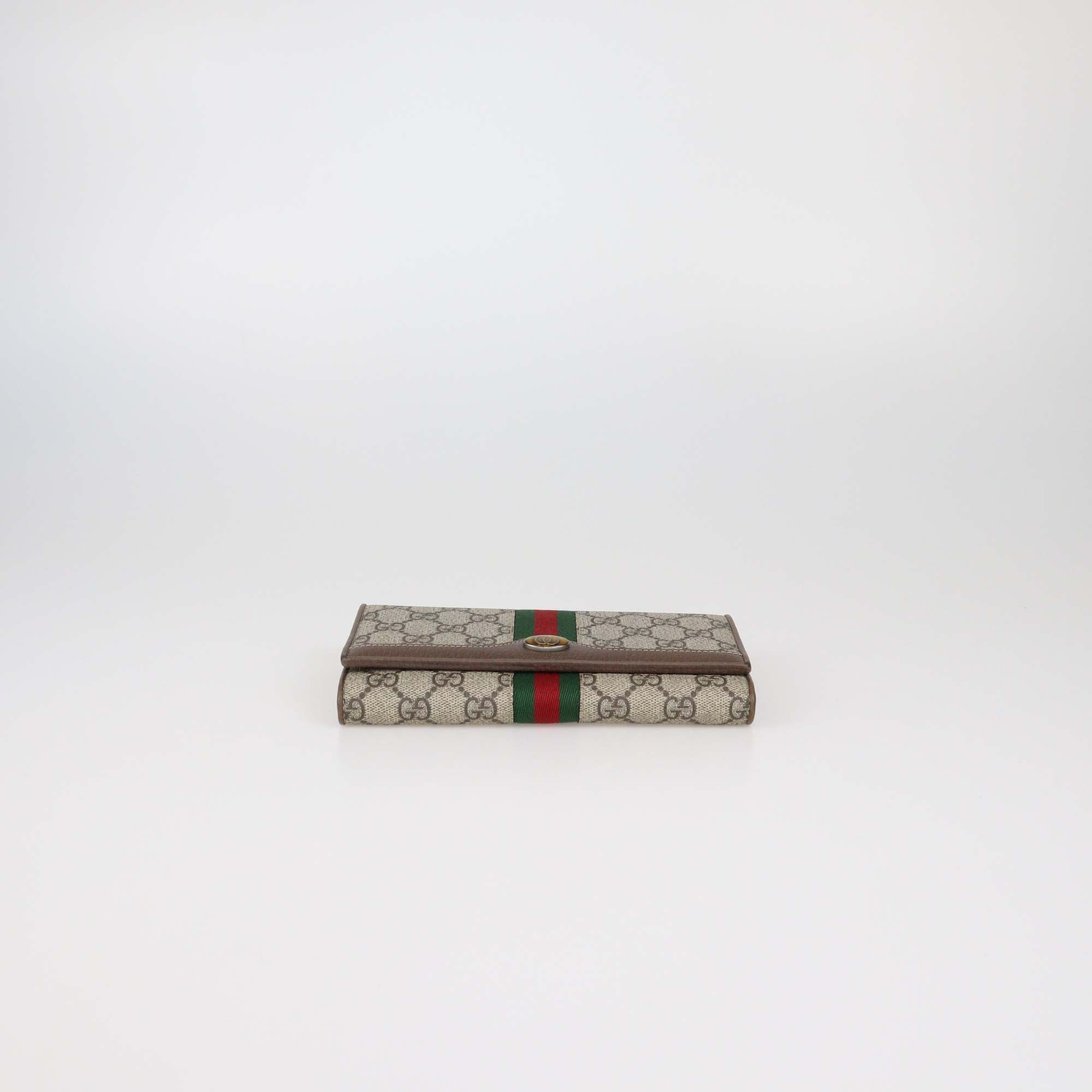 Gucci Dark Brown/Beige GG Supreme Canvas Ophidia Wallet on Chain