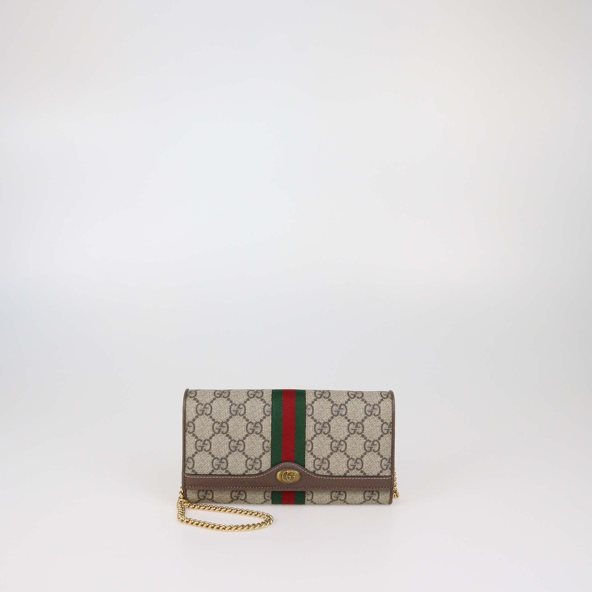 Gucci Dark Brown/Beige GG Supreme Canvas Ophidia Wallet on Chain