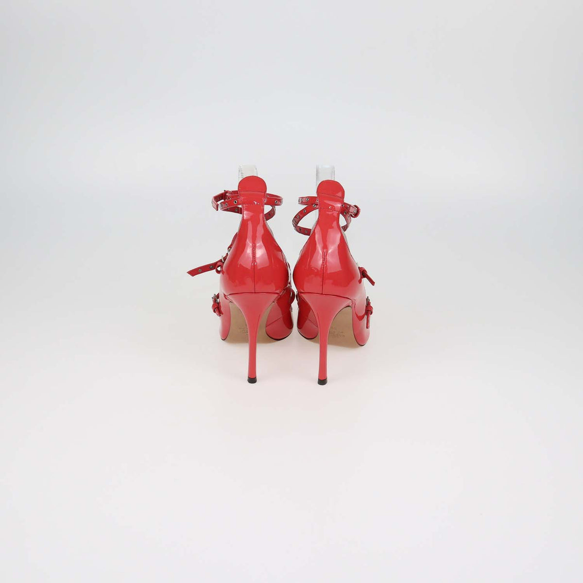 Valentino Coral Red,Grey Patent Leather Love Latch Pumps