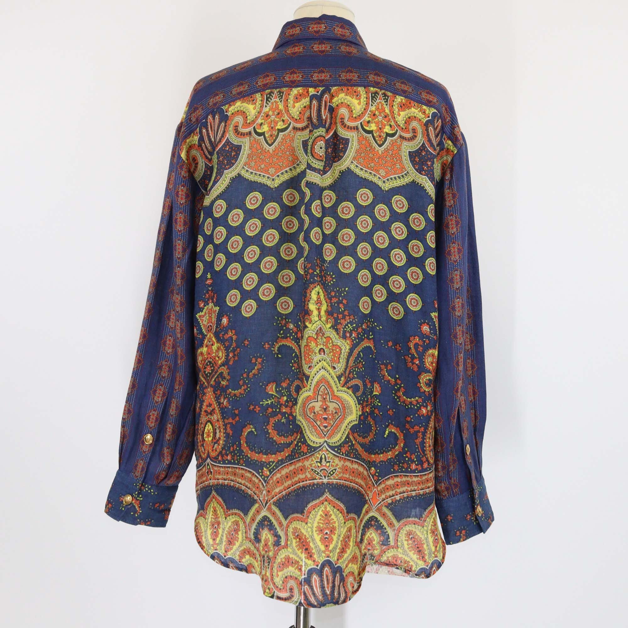 Valentino Multicolor Gabardine Paisley Print Linen Long Sleeve Shirt Womens Valentino