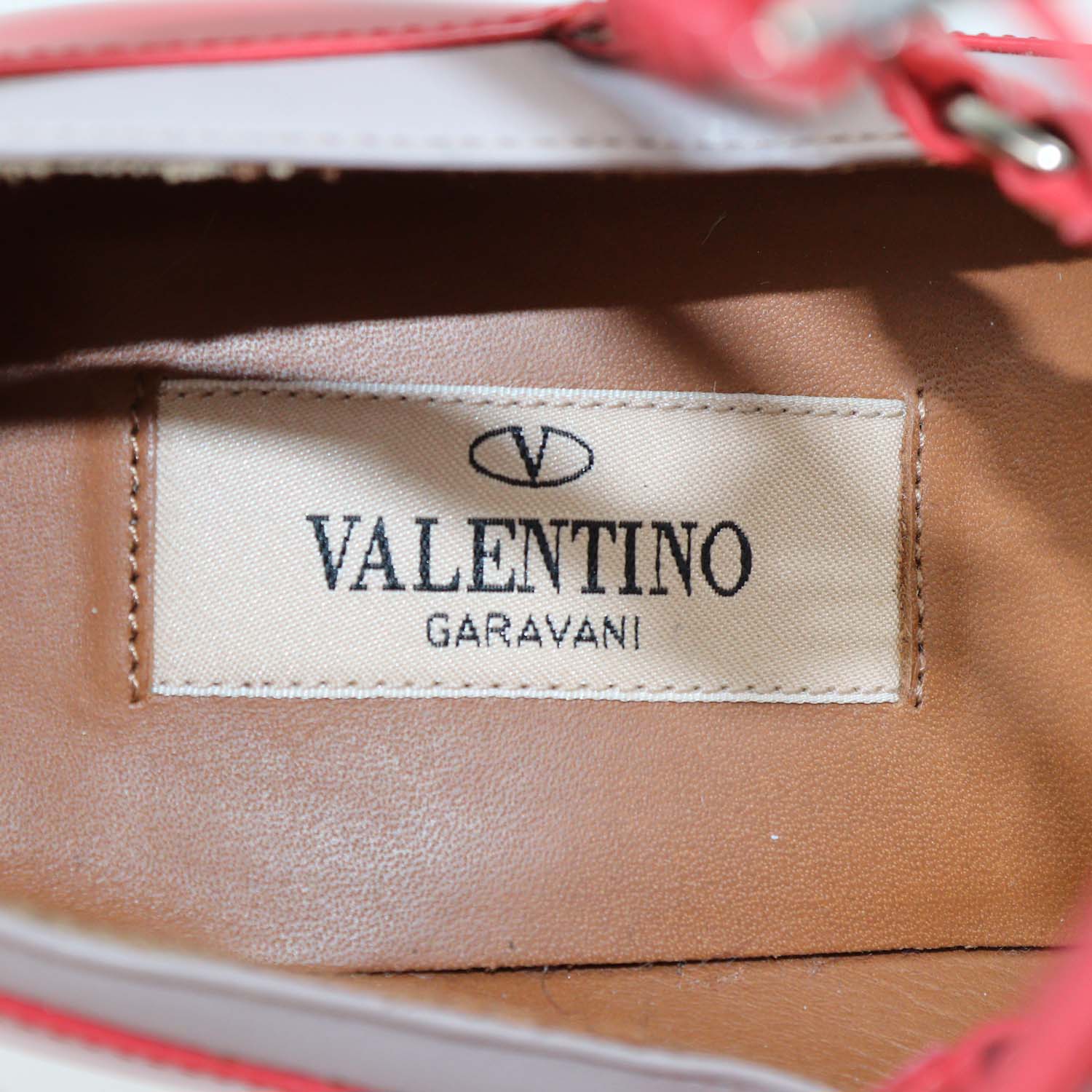 Valentino Coral Red,Grey Patent Leather Love Latch Pumps