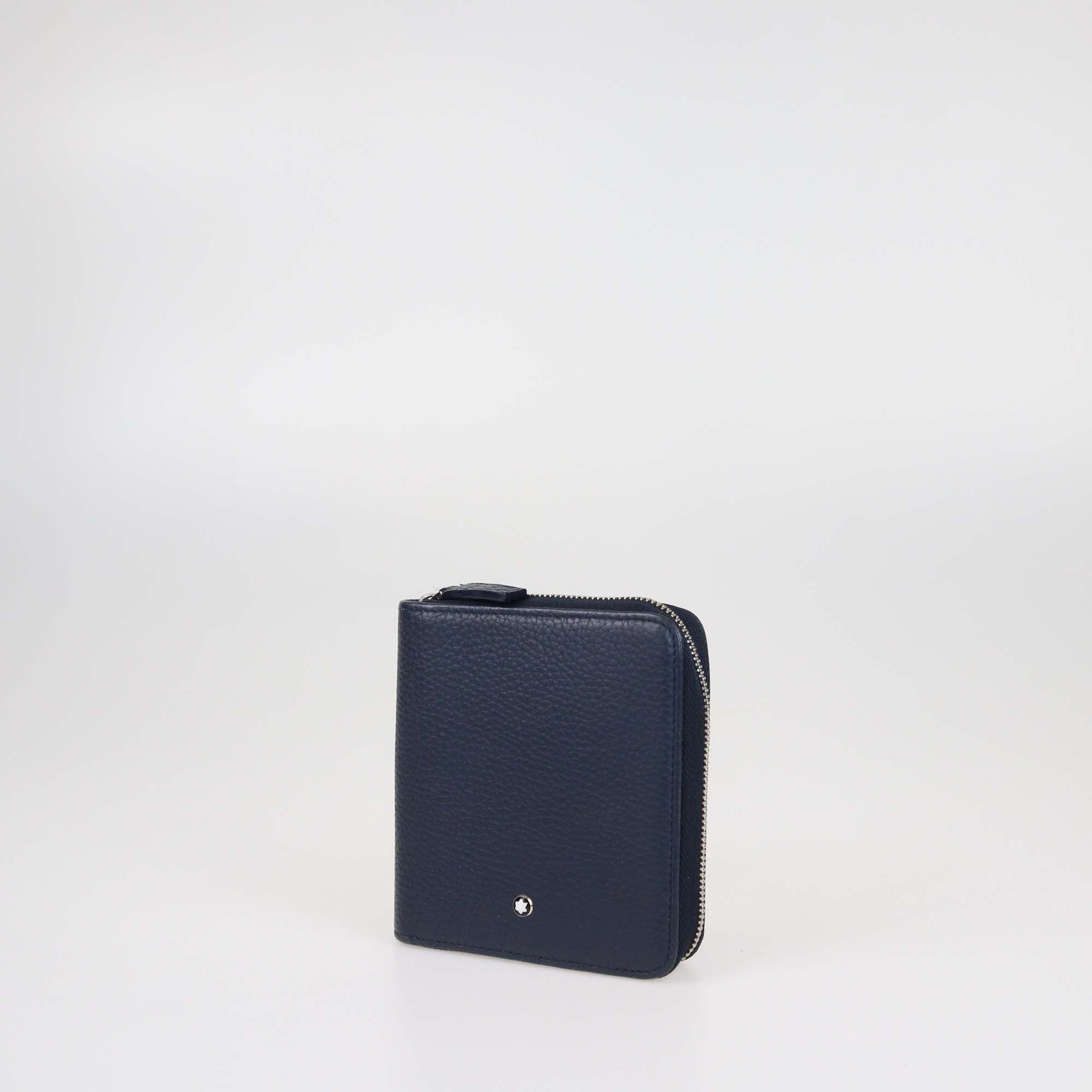Montblanc Navy Blue Leather Meisterstuck Zip Around Compact Wallet