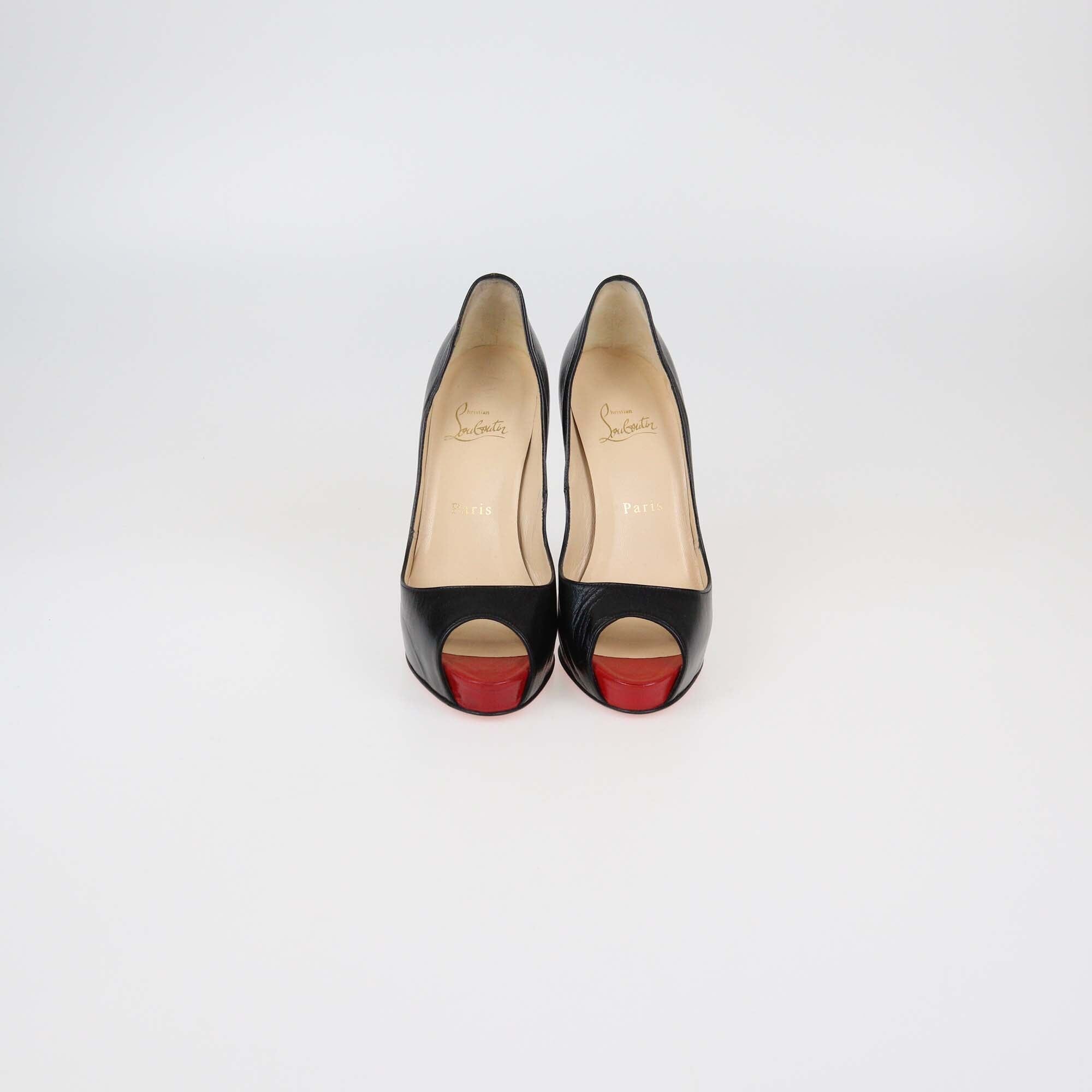 Christian Louboutin Black Leather Very Prive Peep Toe Pumps Womens Christian Louboutin