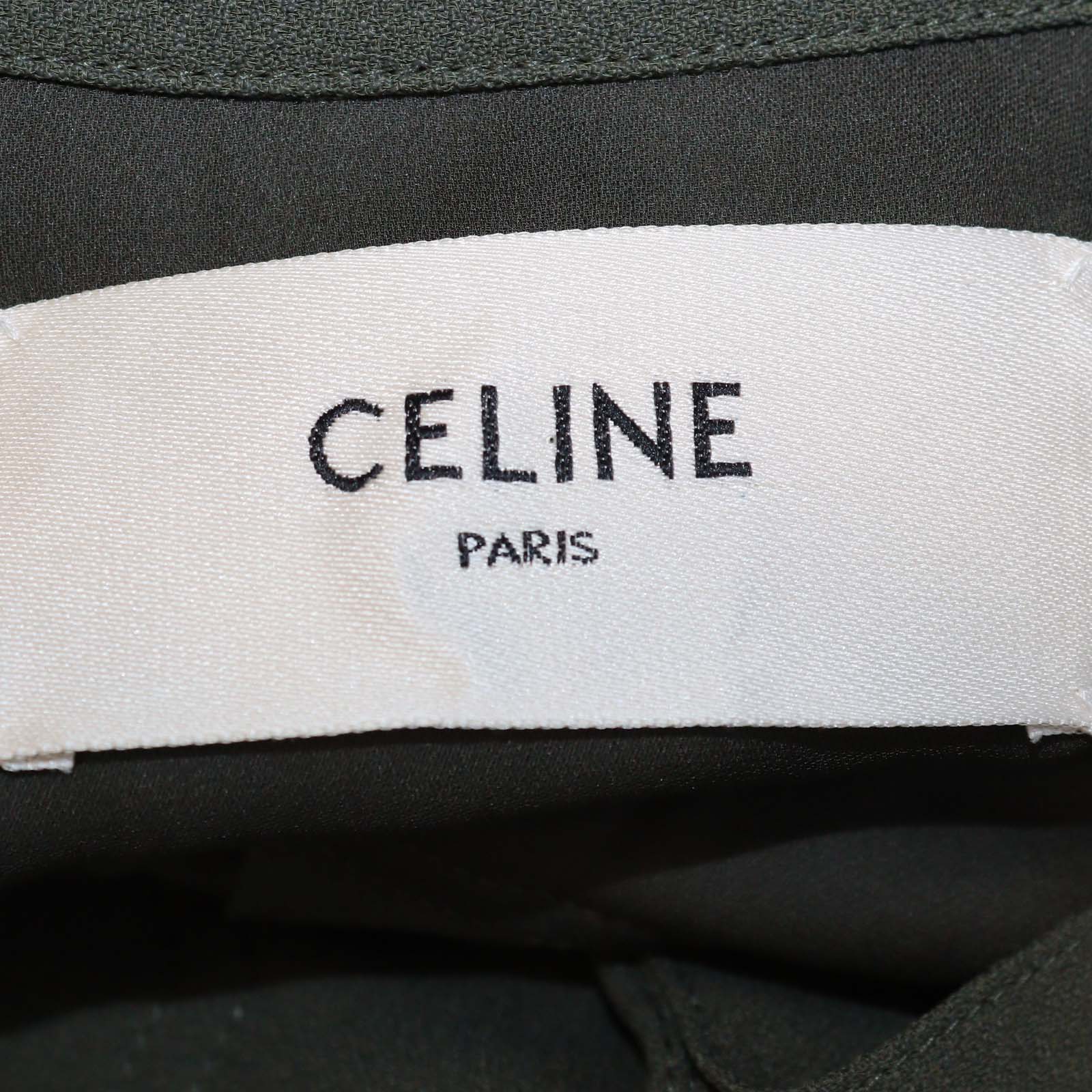 Celine Olive Viscose Blend Long Sleeves Pleated Long Shirt Dress