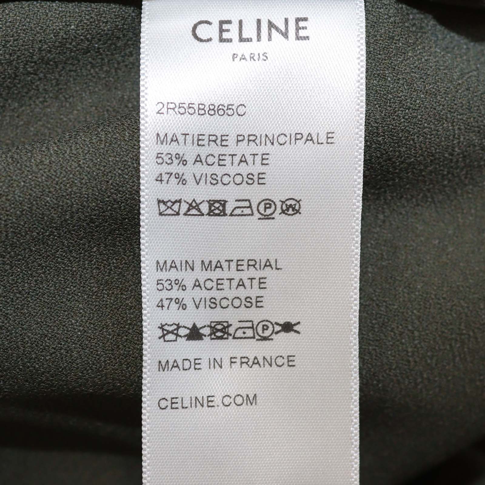 Celine Olive Viscose Blend Long Sleeves Pleated Long Shirt Dress