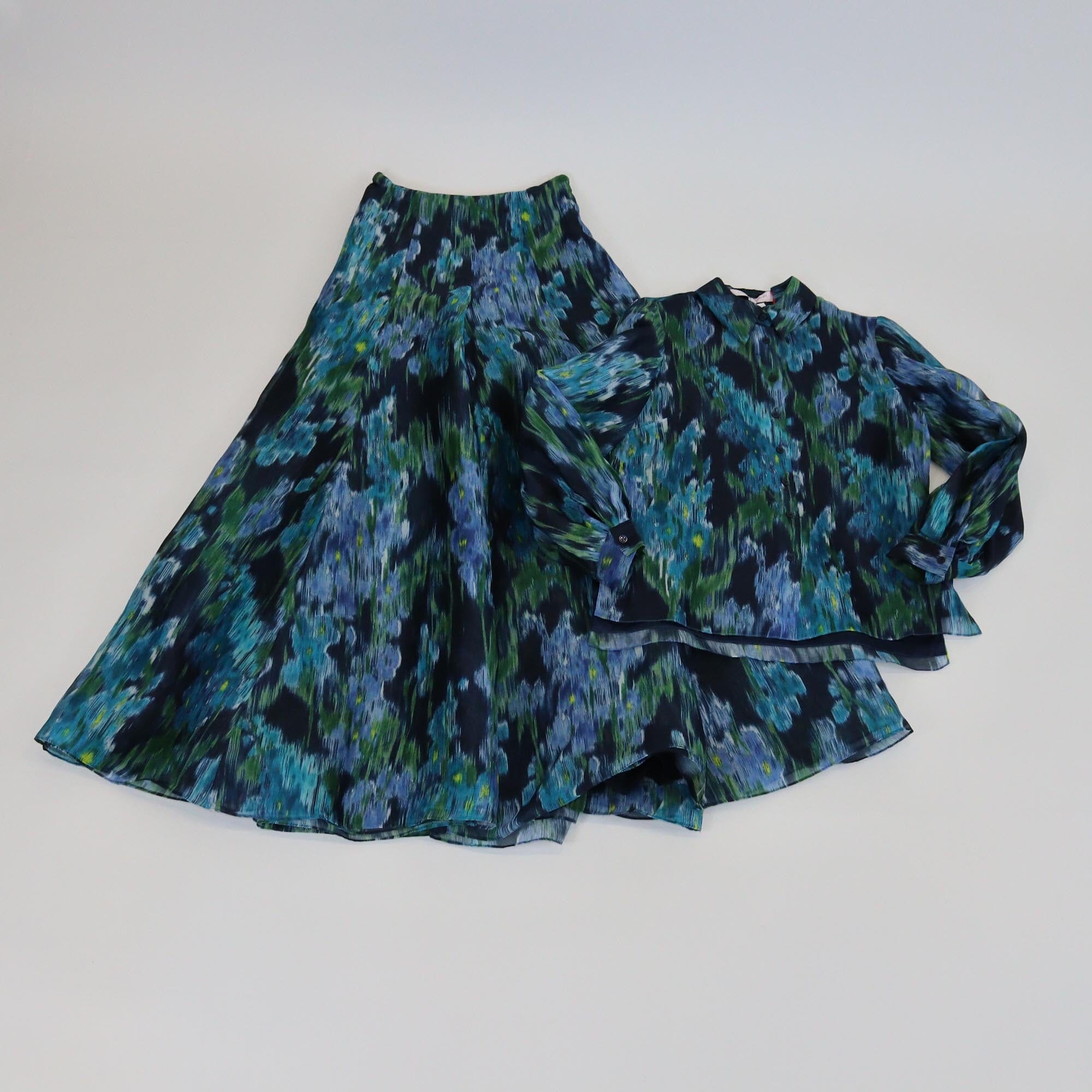 Carolina Herrera Multicolor Abstract Print Puff Sleeve Blouse & Palazzo Pants Womens Carolina Herrera