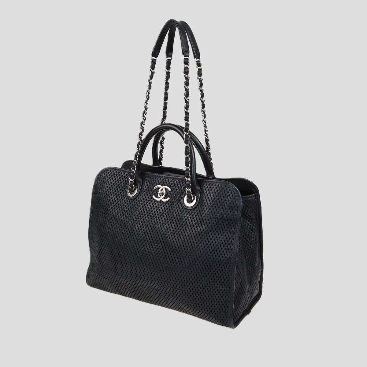 Chanel Black Perforated Leather Up in the Air Tote