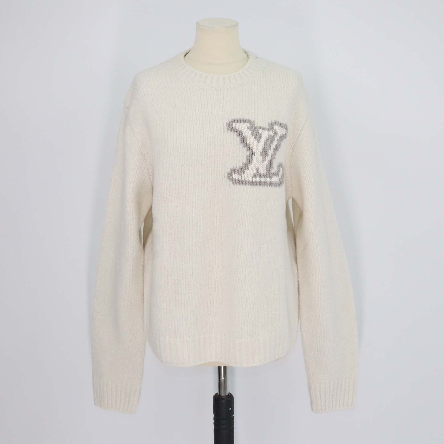 Louis Vuitton Off White Blend Wool Intarsia Crew Neck Sweater