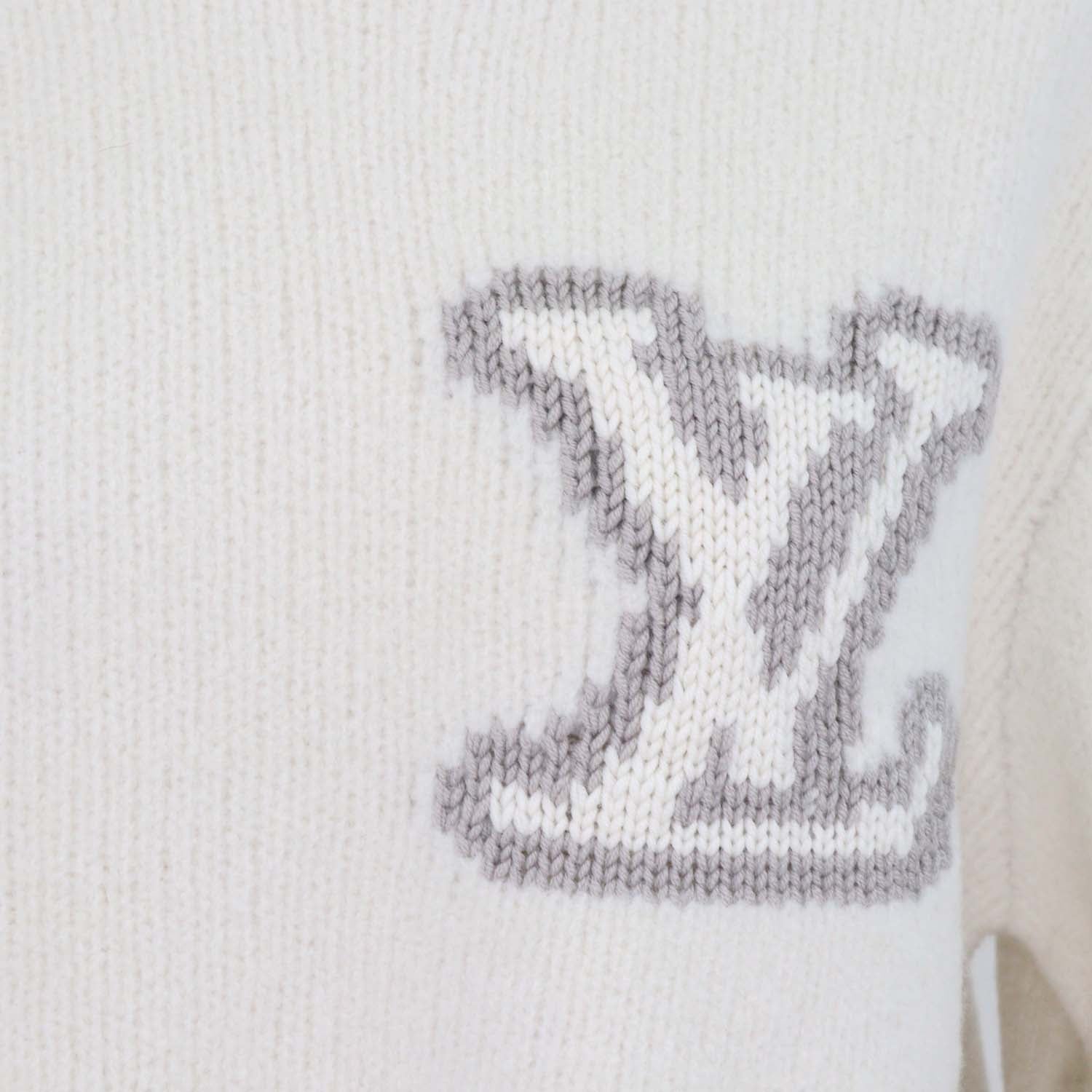Louis Vuitton Off White Blend Wool Intarsia Crew Neck Sweater