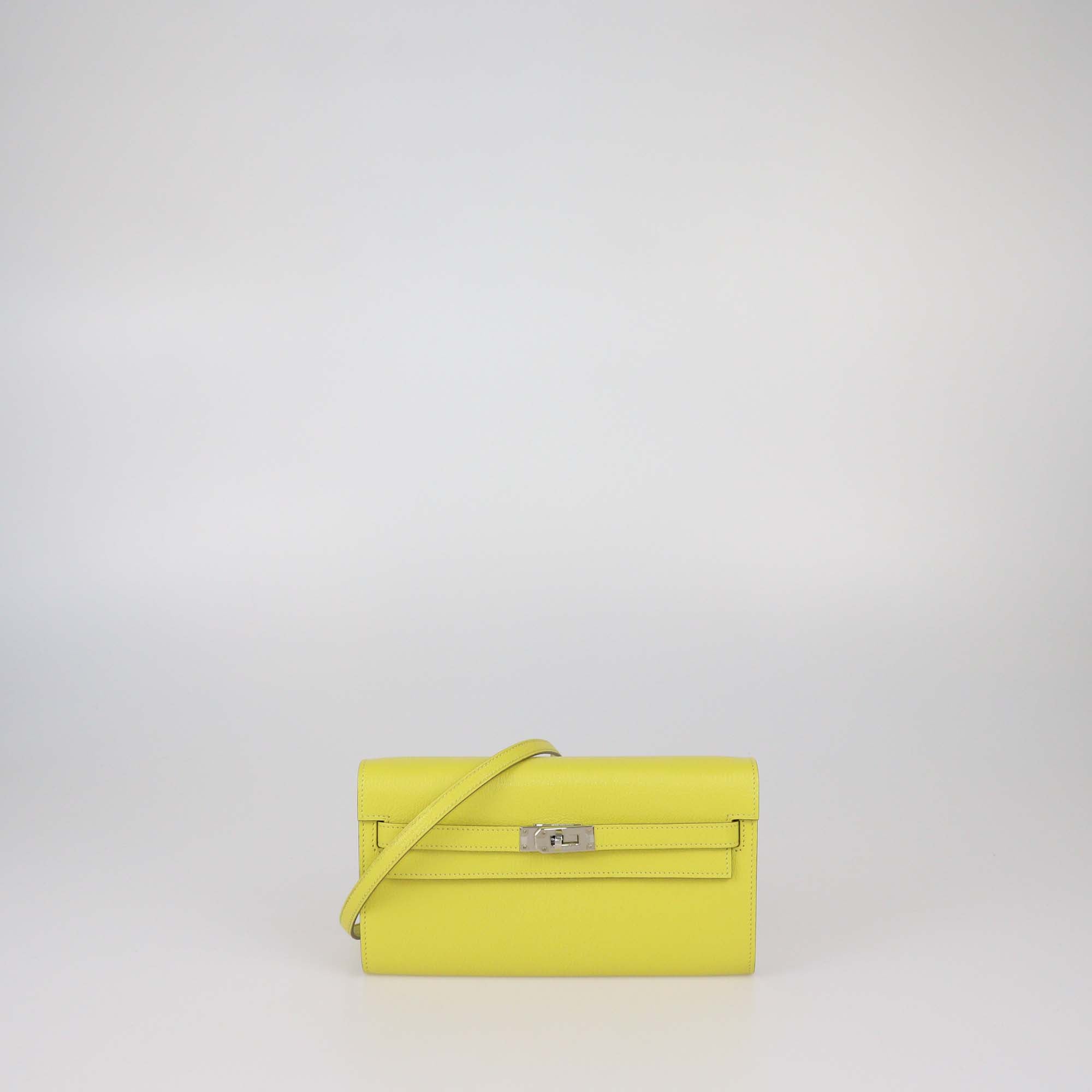 Hermes Lime Chevre Leather Kelly To Go Wallet