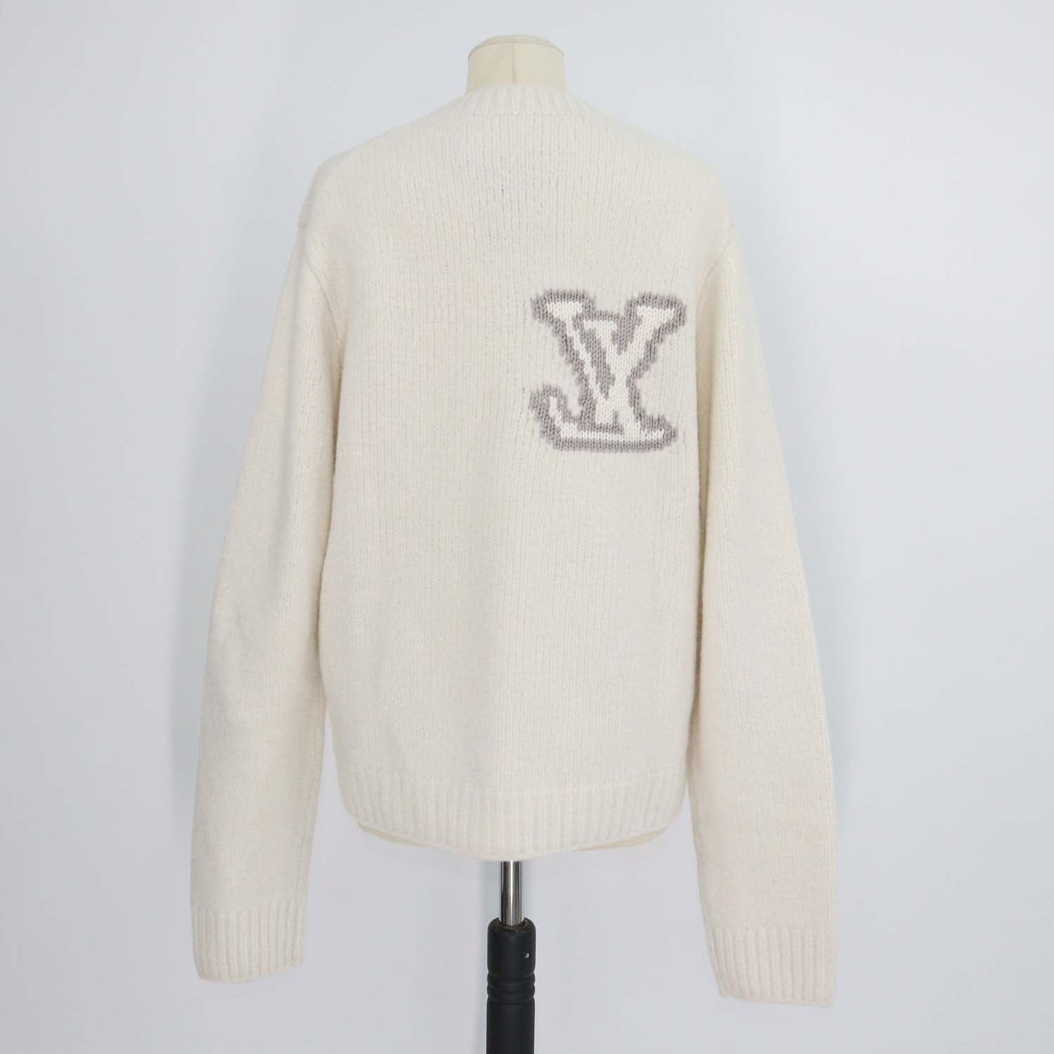 Louis Vuitton Off White Blend Wool Intarsia Crew Neck Sweater
