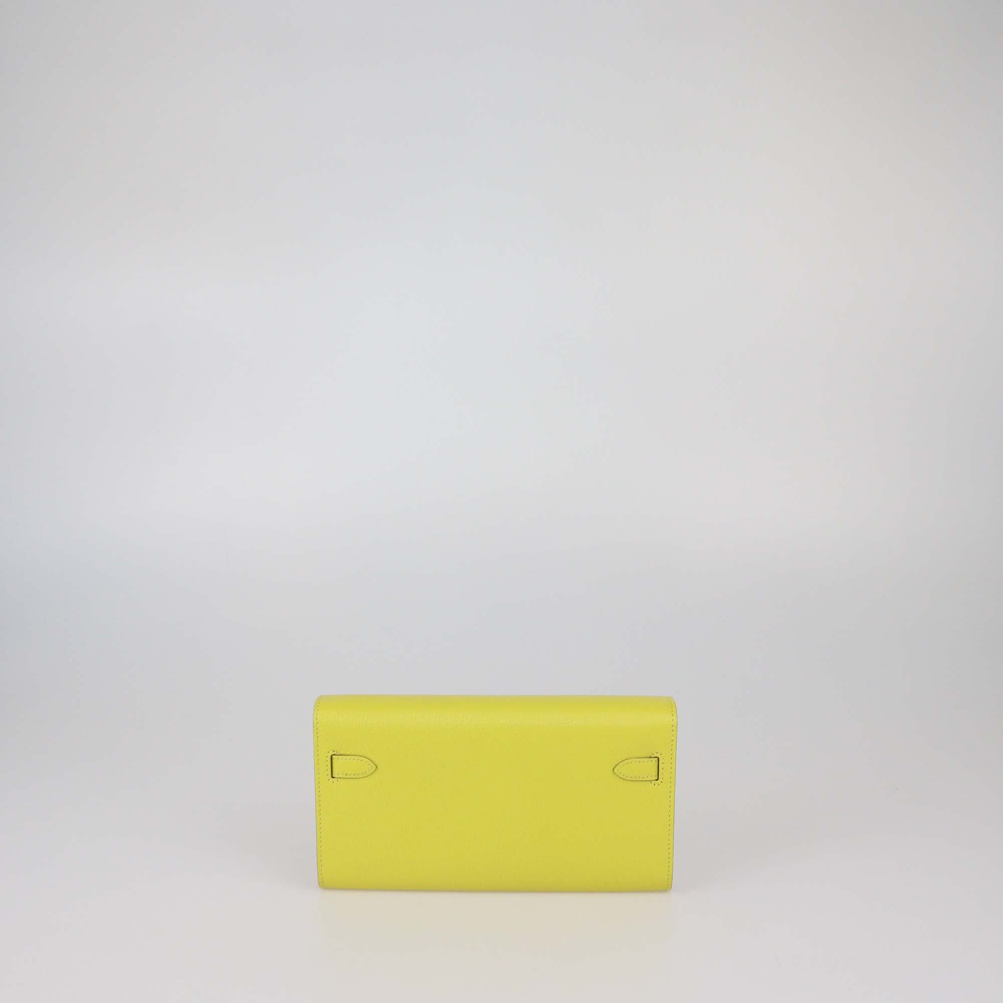 Hermes Lime Chevre Leather Kelly To Go Wallet