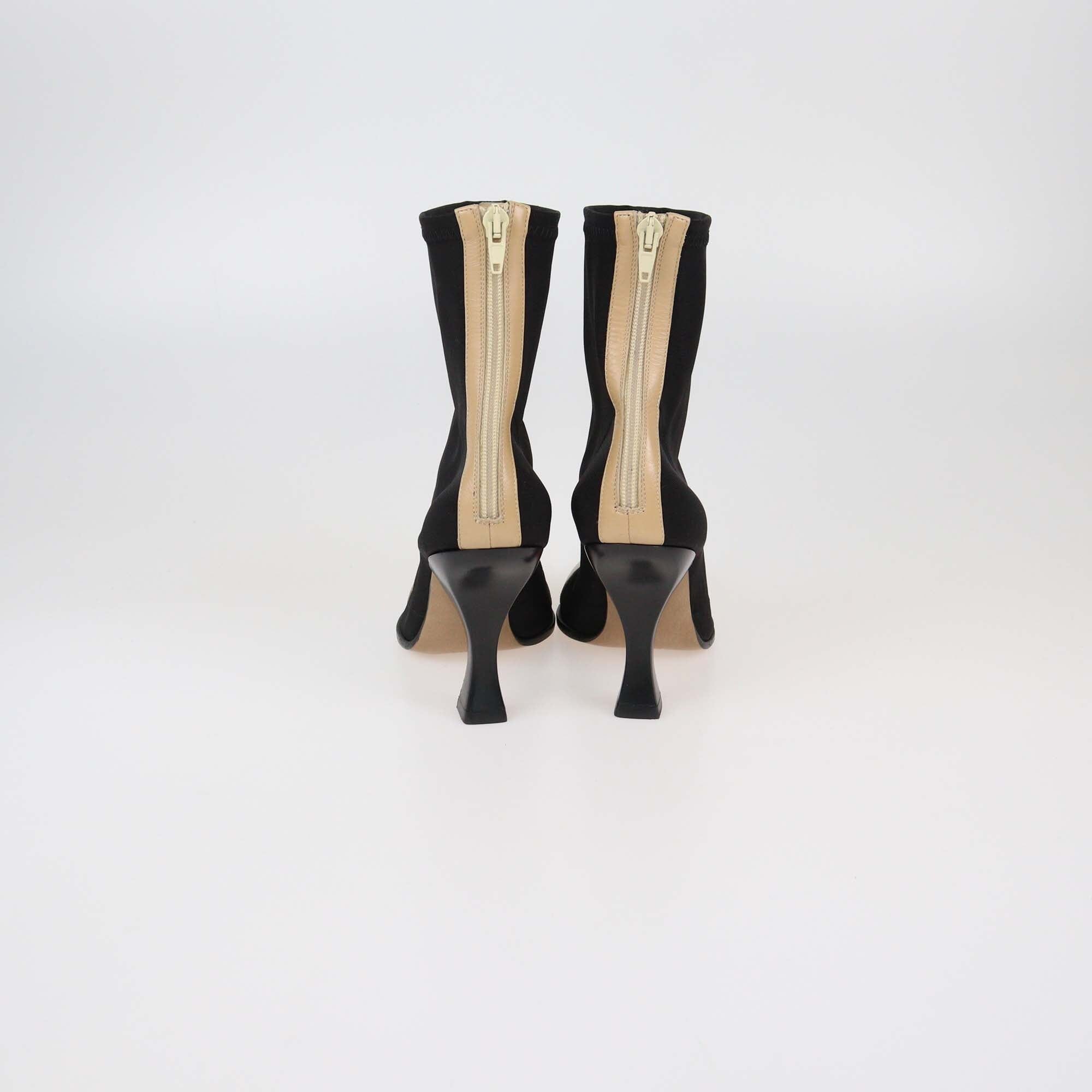 Celine Black/Beige Nylon & Leather Madame Ankle Boots Womens Celine