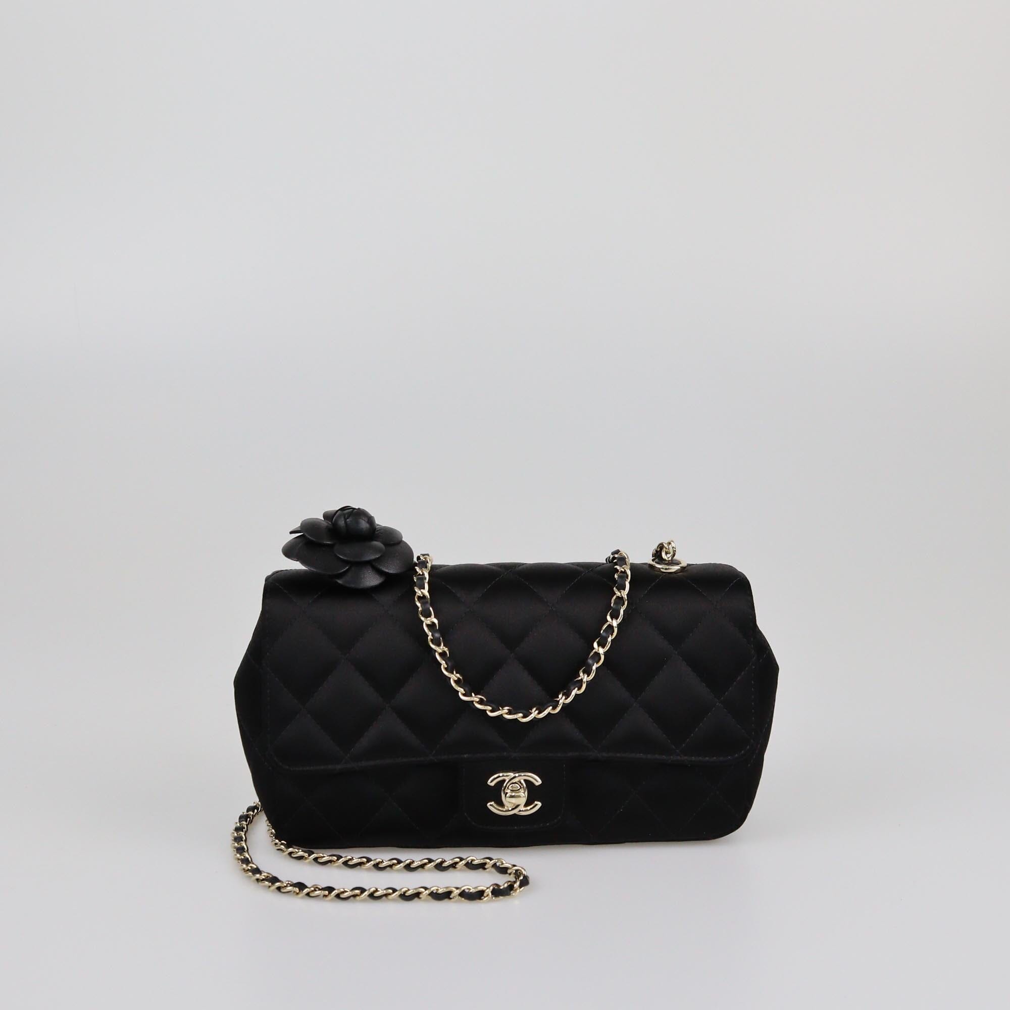 Chanel Black Quilted Satin Extra Mini Camellia Shoulder Bag Womens Chanel